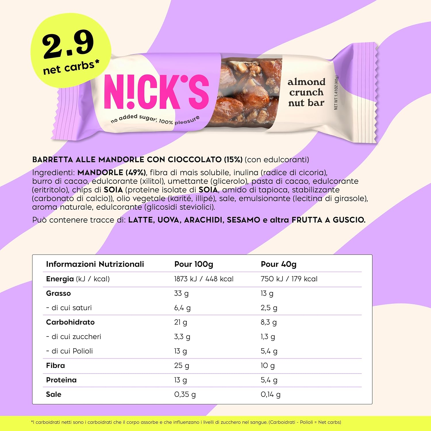 Detalle 2 de NICKS Keto Nut bar Almond 12x40g