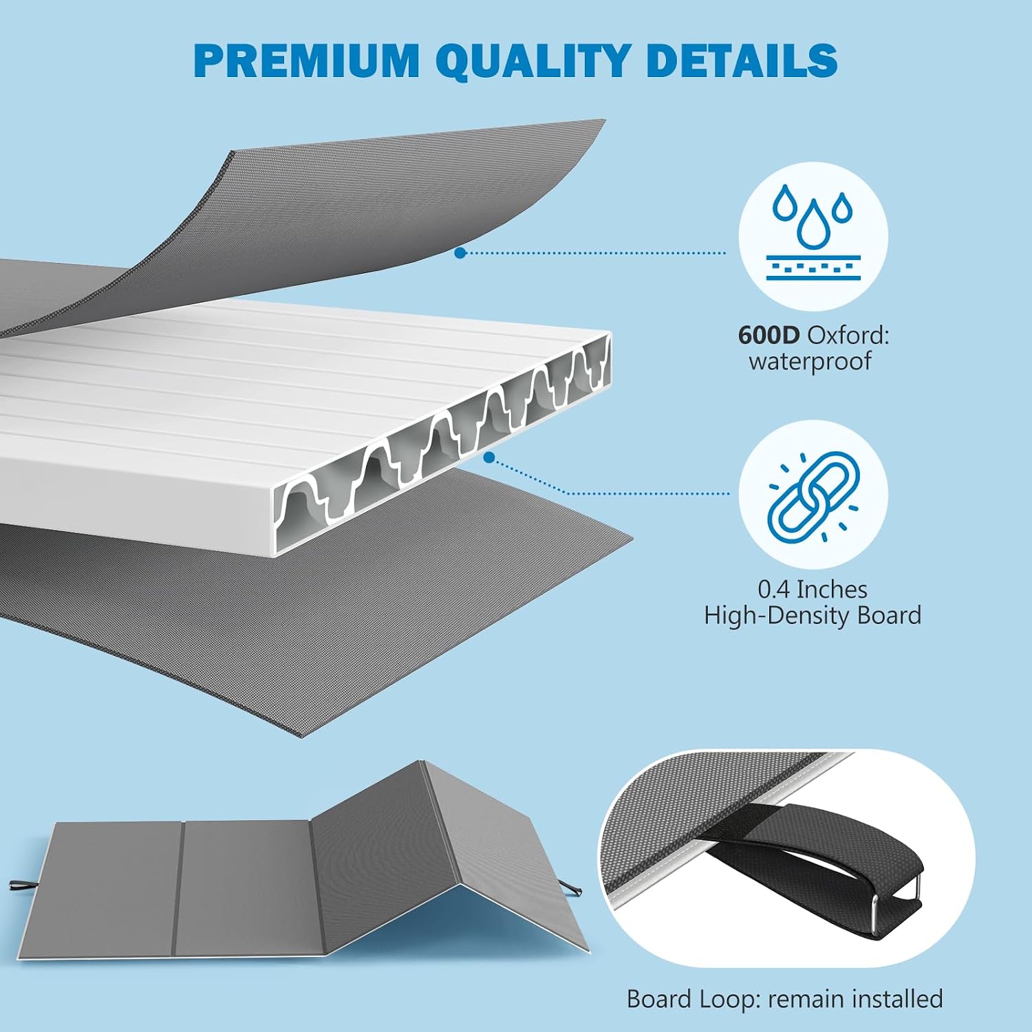 Detalle 1 de Sellmazon BKBSM01 King Size Bunkie Board, Foldable 2-Piece Support