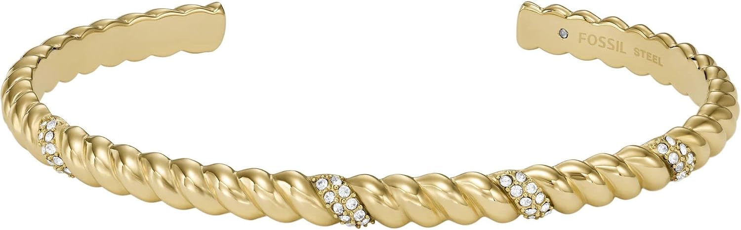 Detalle de FOSSIL Damen Armspange aus Edelstahl mit offener Manschette – Goldoptik, 6,5 cm