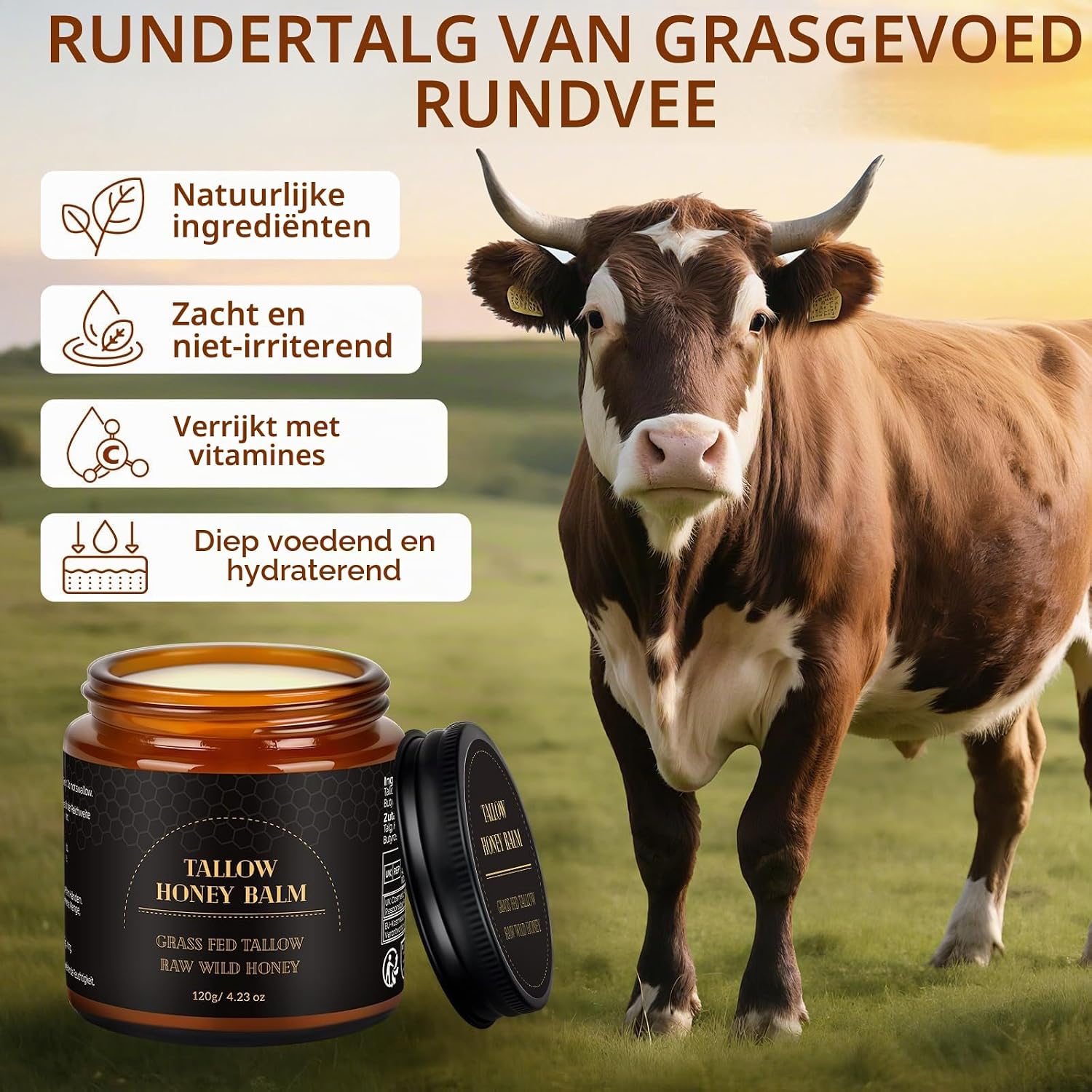 Detalle 2 de Ingbear Beef Tallow Crème 120 g met honing voor gezicht en lichaam