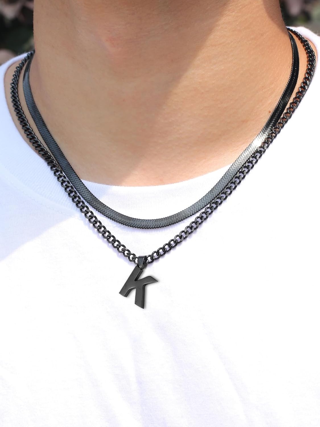 Thumbnail 4 de Esmoly Collana Uomo in Acciaio 316L: Doppia Catena Cubana con Lettere A-Z (18"/20")