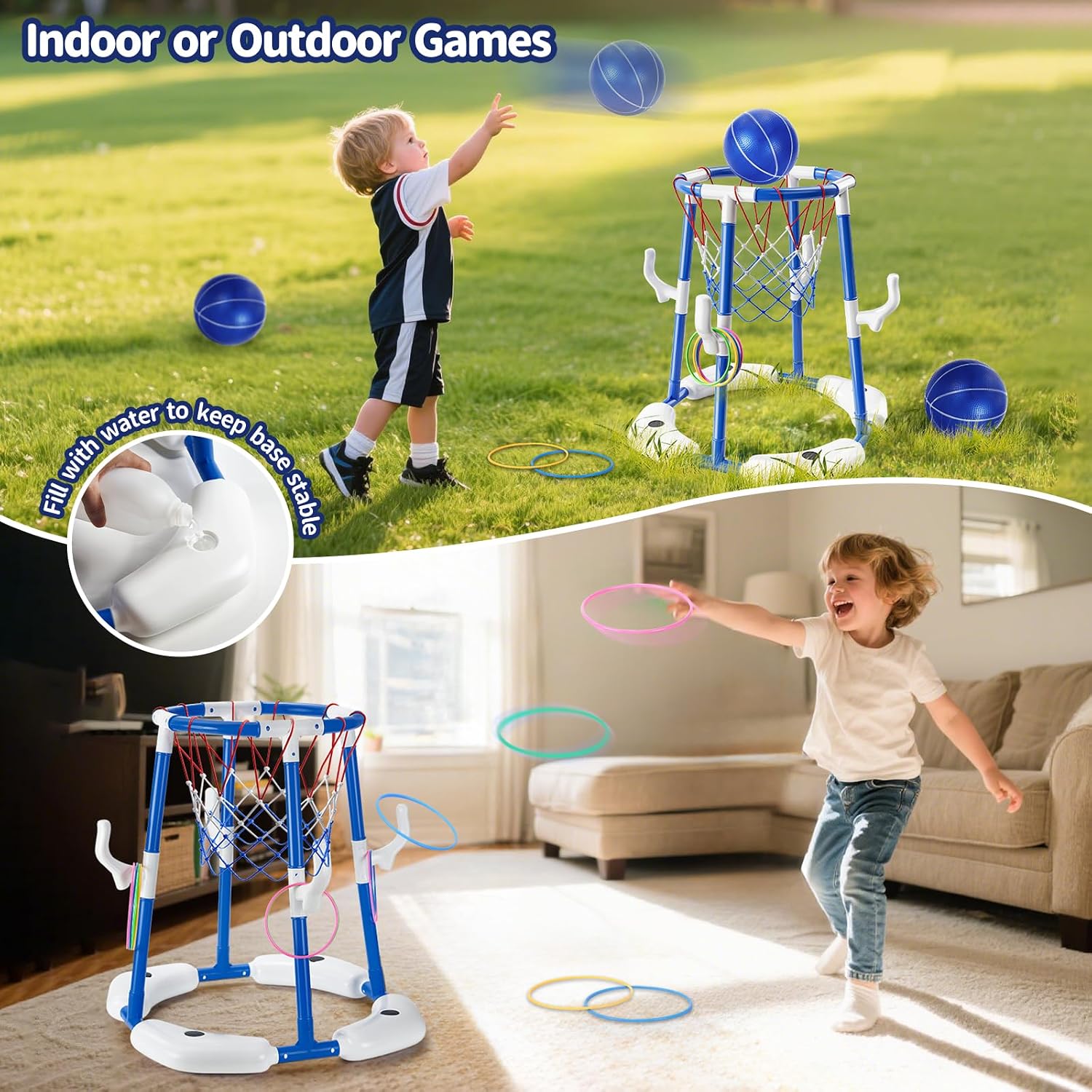 Detalle de Sitodier Pool Basketball Hoop for Kids – 2-in-1 Floating Ring Game with 4 Balls and Pump