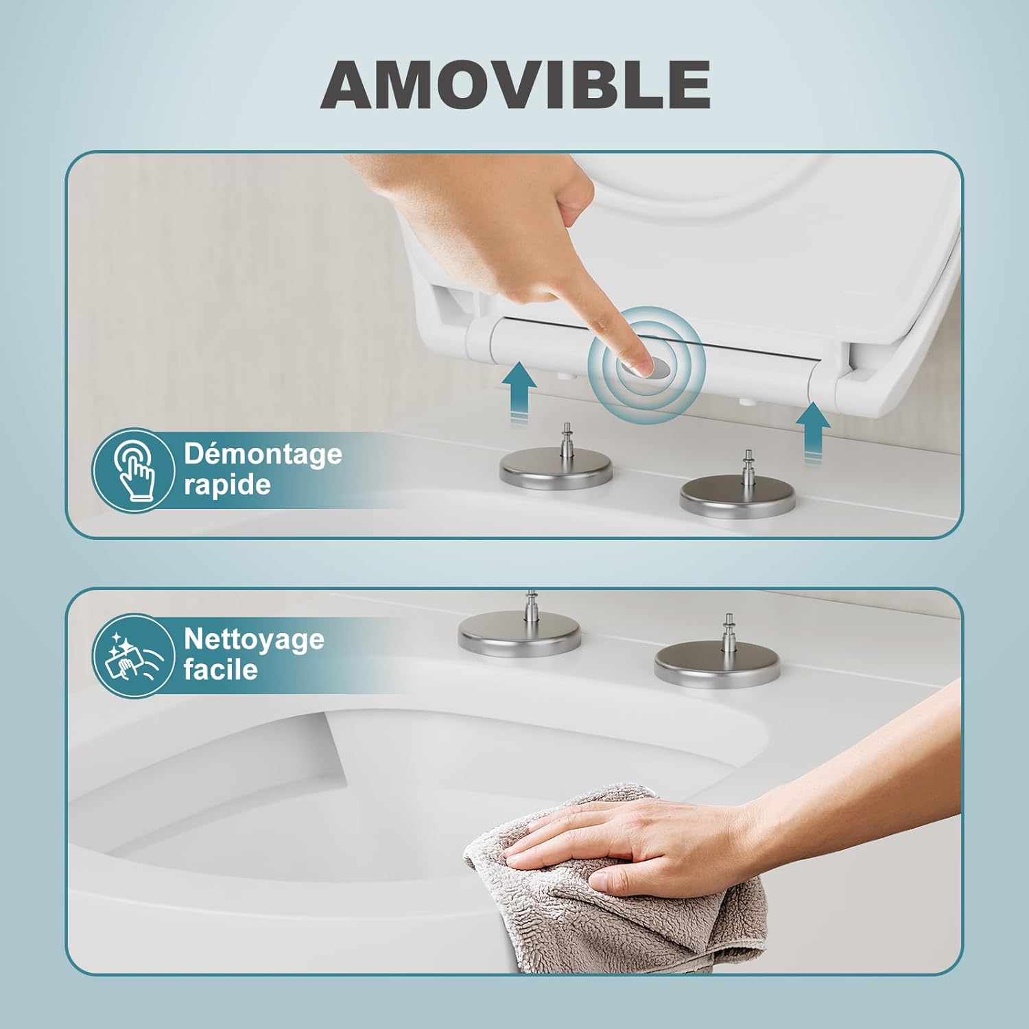 Detalle de MEEJEE Ovale Abattant WC avec Frein de Chute – Lunette de Toilette Blanc, Clipsable, Soft Close, Démontable et Facile à Installer
