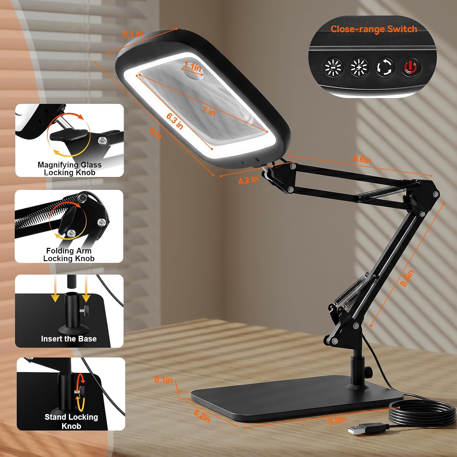 Thumbnail 6 de Magnifying Glass with Light and Stand, 7-inch