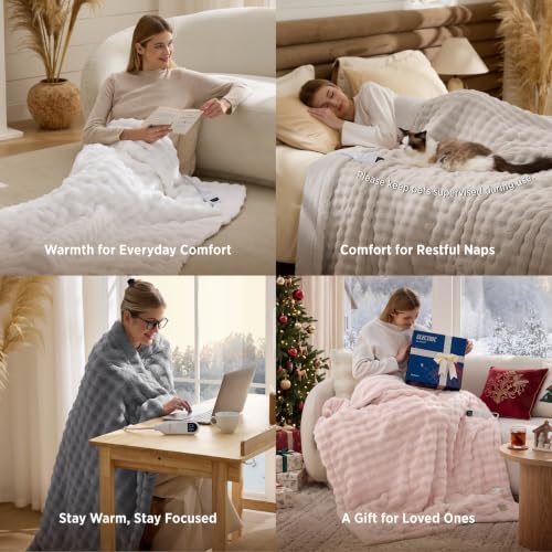 Detalle de Bedsure Electric Blanket Heated Throw - Bubble (Beige) 130x160cm