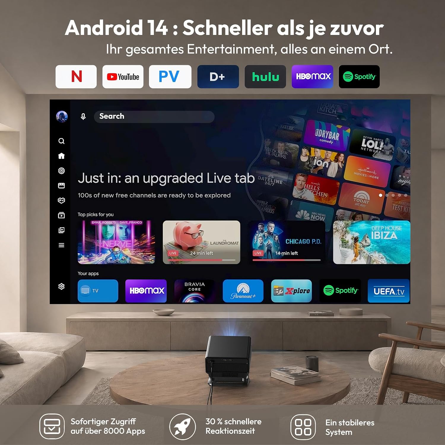 Detalle de Xgody A8 Beamer 4K Heimkino – Native Full HD 1080p, 1200 ANSI Lumen, Autofokus und 6D Trapezkorrektur