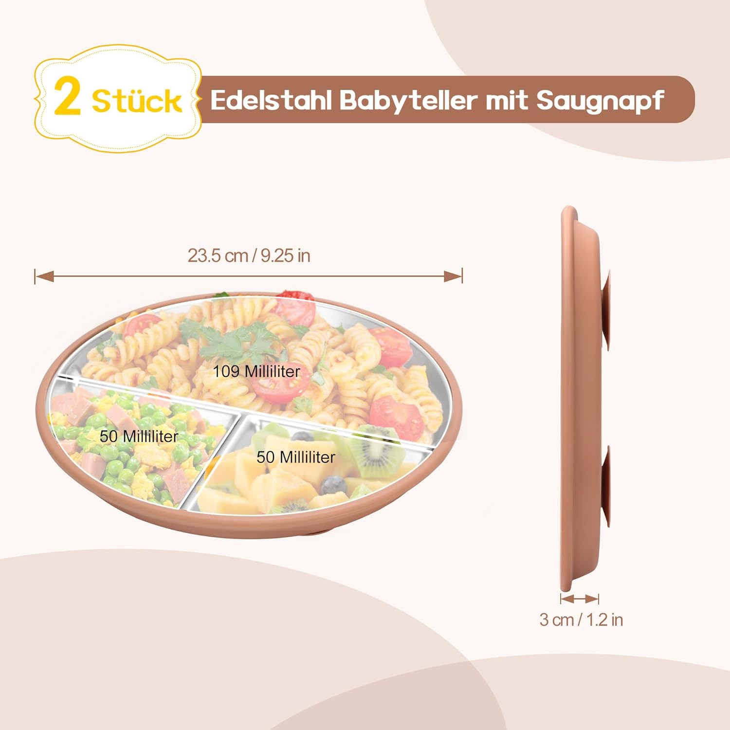Thumbnail 1 de MOJINL Baby-Teller mit Silikon-Saugnapf aus Edelstahl (304) – rutschfest, mit Unterteilungen