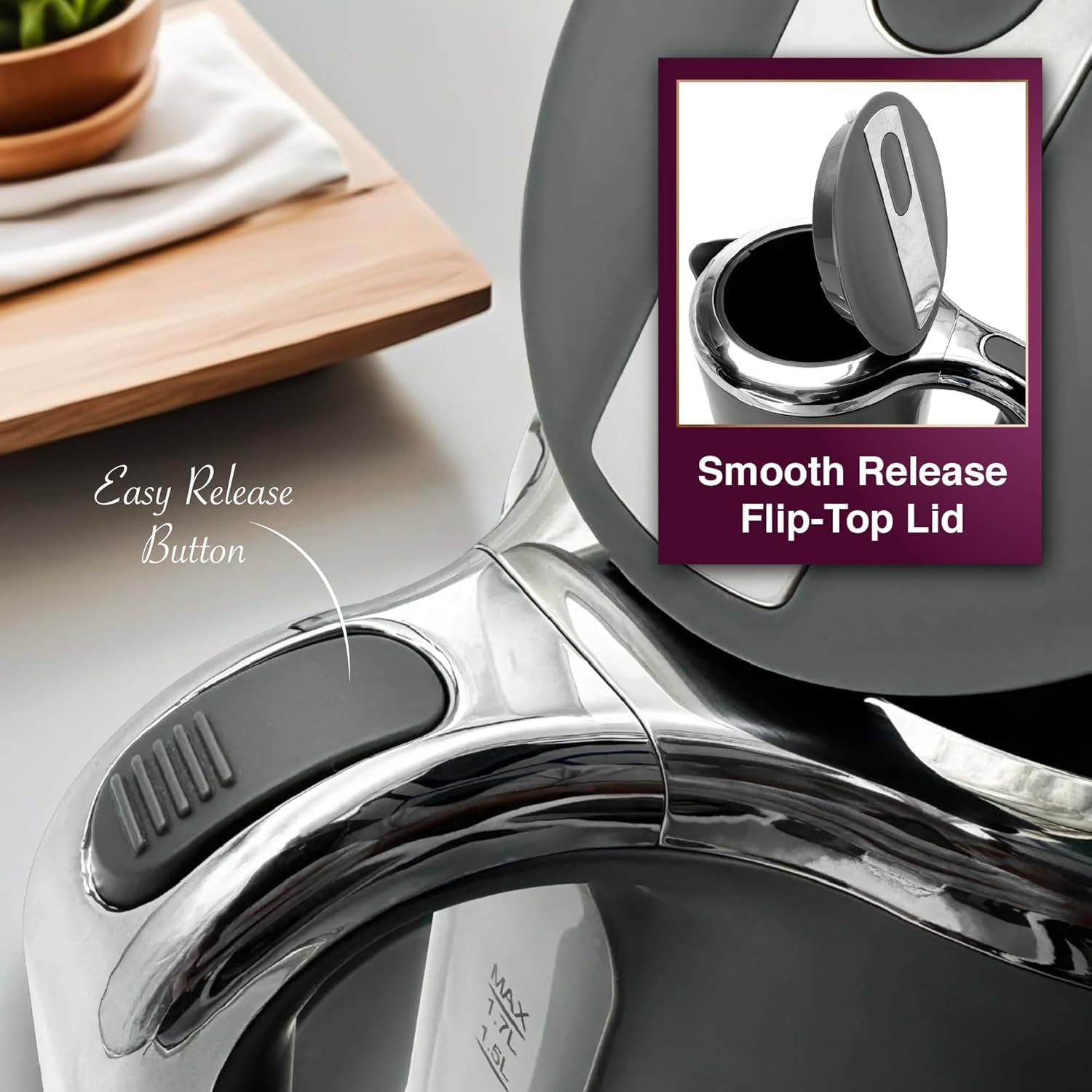 Thumbnail 6 de Andrew James Lumiglo Fast Boil Electric Kettle (Grey) 1.7L, 3000W cordless quiet boil