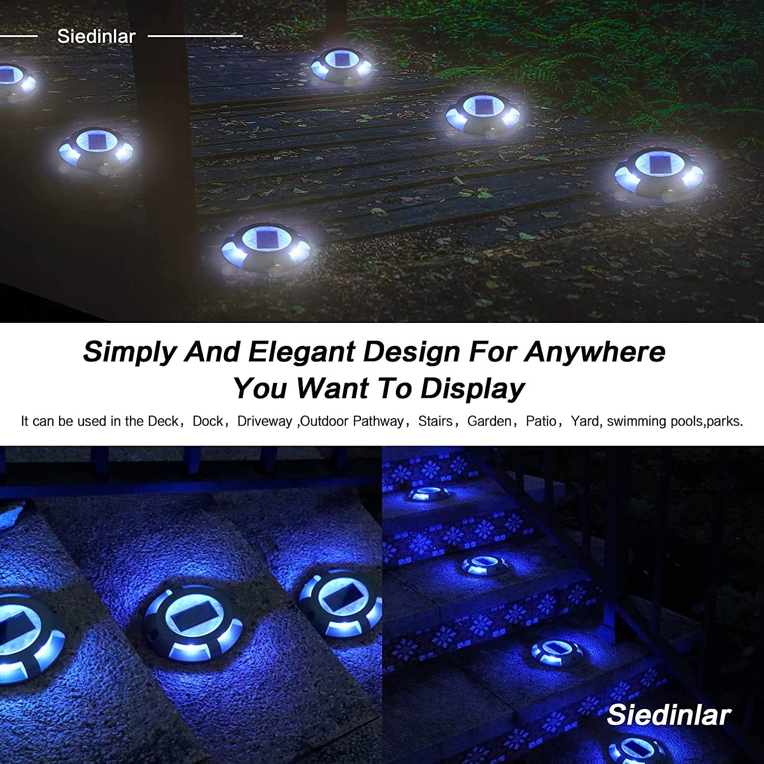 Detalle de Siedinlar Solar Deck Lights Outdoor 4 Pack (Blue) – Waterproof Ground Lights for Pathway, Driveway, Steps and Dock