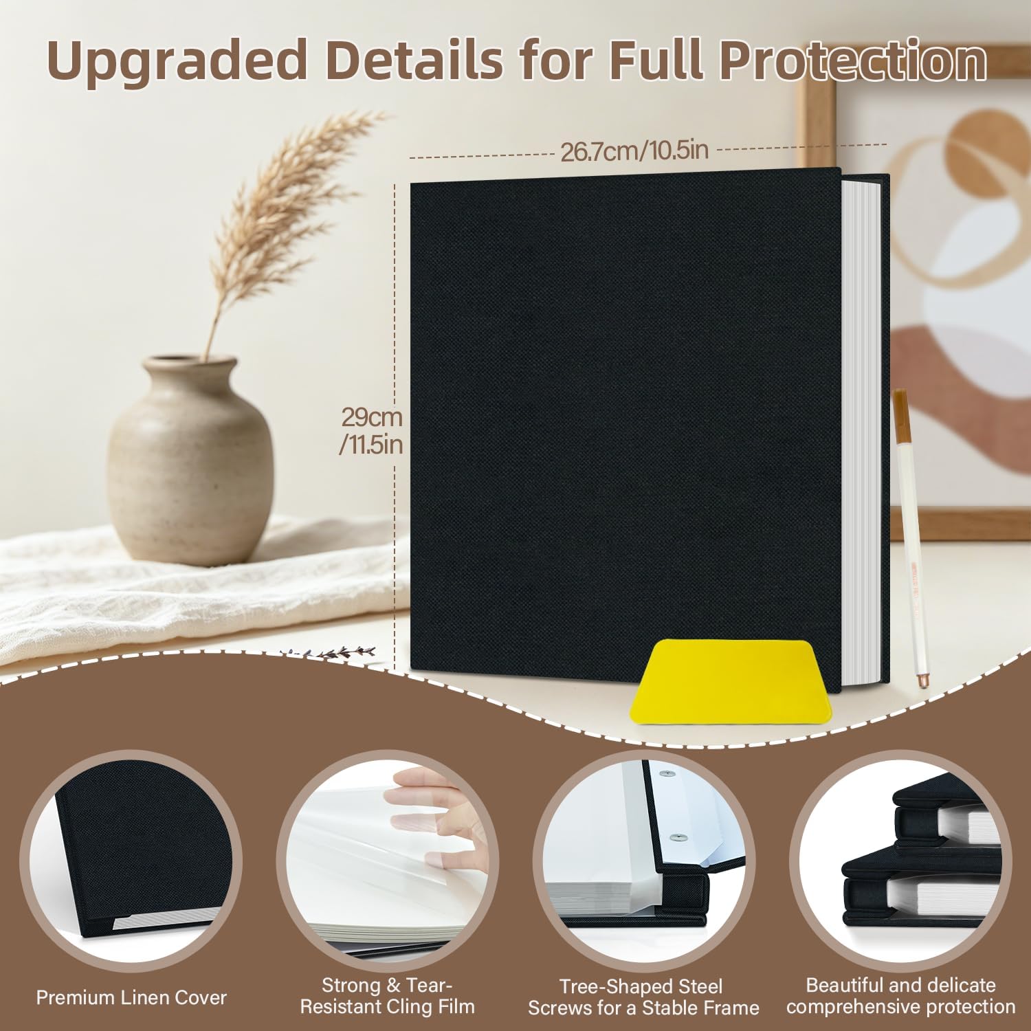 Thumbnail 2 de popotop Linen Self Adhesive Photo Album – 40 Pages, 6x4/5x7/8x10, Archival Linen Scrapbook with Scraper and Metallic Pen
