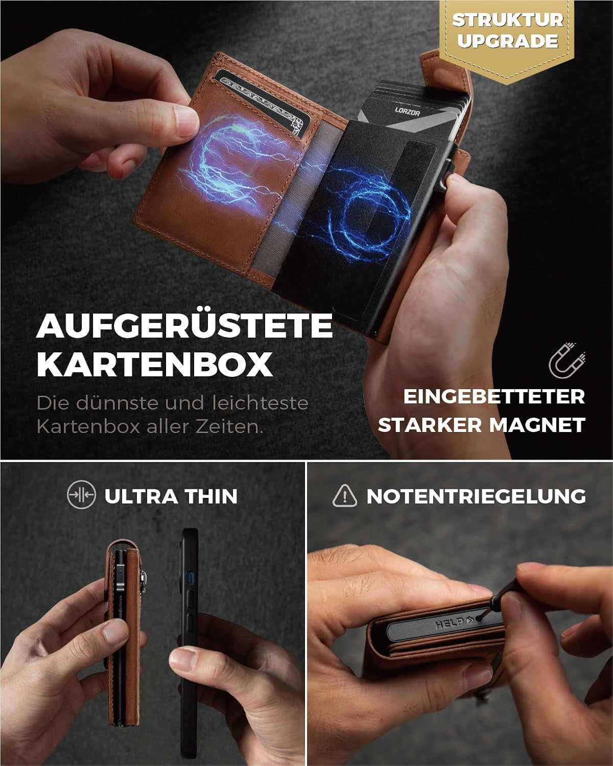 Detalle de LORZOR Slim Wallet Leder Portemonnaie 10 Karten 👛