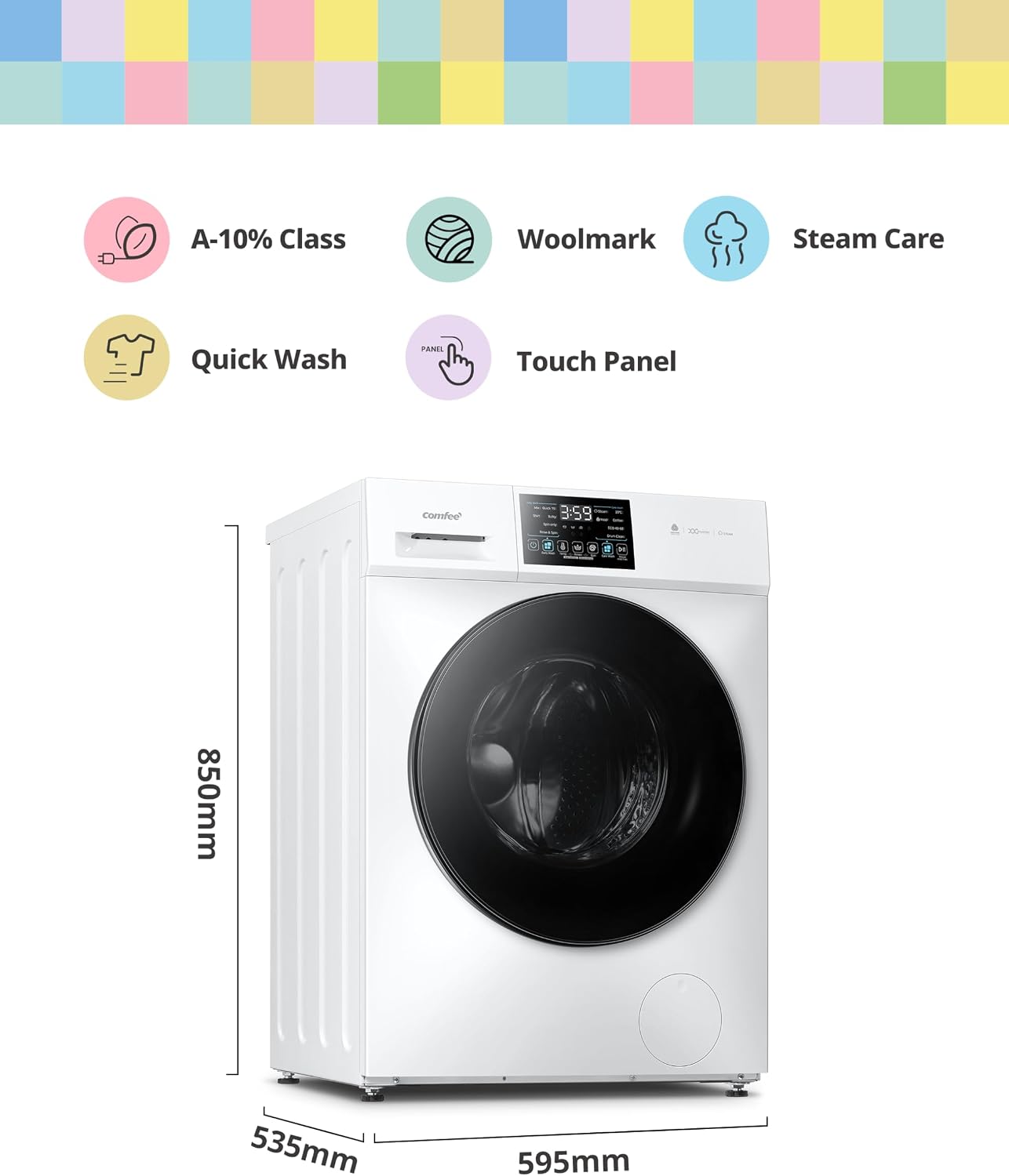 Detalle de COMFEE' 10kg Washing Machine A-10% Energy Class 1400rpm BLDC Motor White