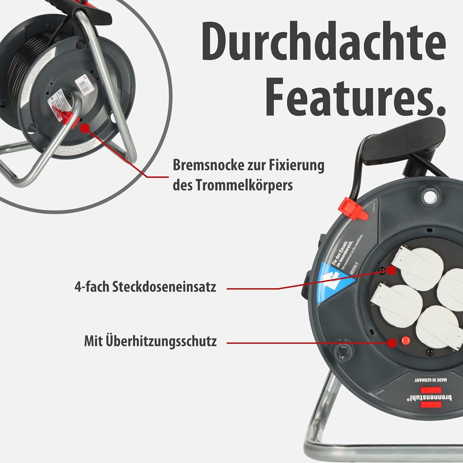 Detalle de Brennenstuhl Garant V2 Kabeltrommel 25 m – Robust, zuverlässig und made in Germany