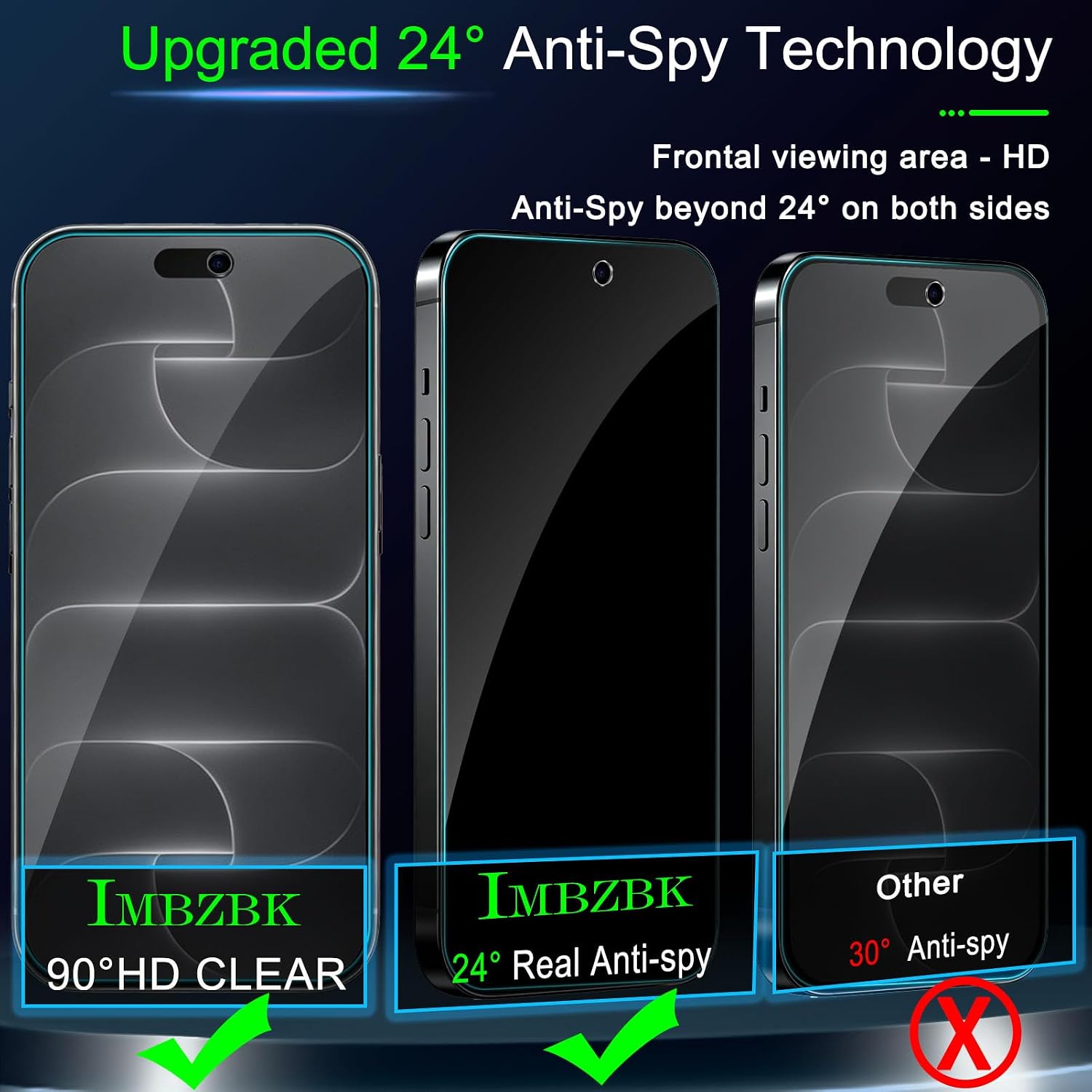 Detalle 2 de IMBZBK pour 18 Pro Max Privacy Screen Protector, 24° Filter, 3+3 Pack