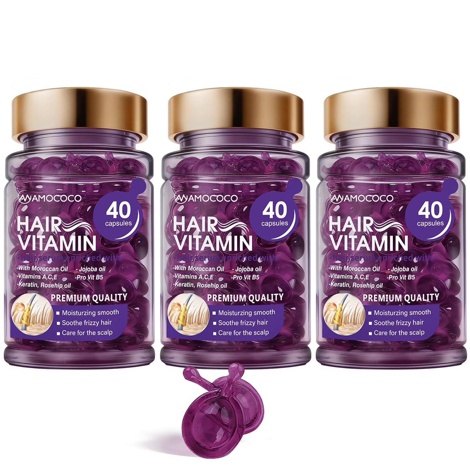 Detalle de Amococo 3-Pack Hair Oil Capsules with Keratin, Argan & Jojoba Oils
