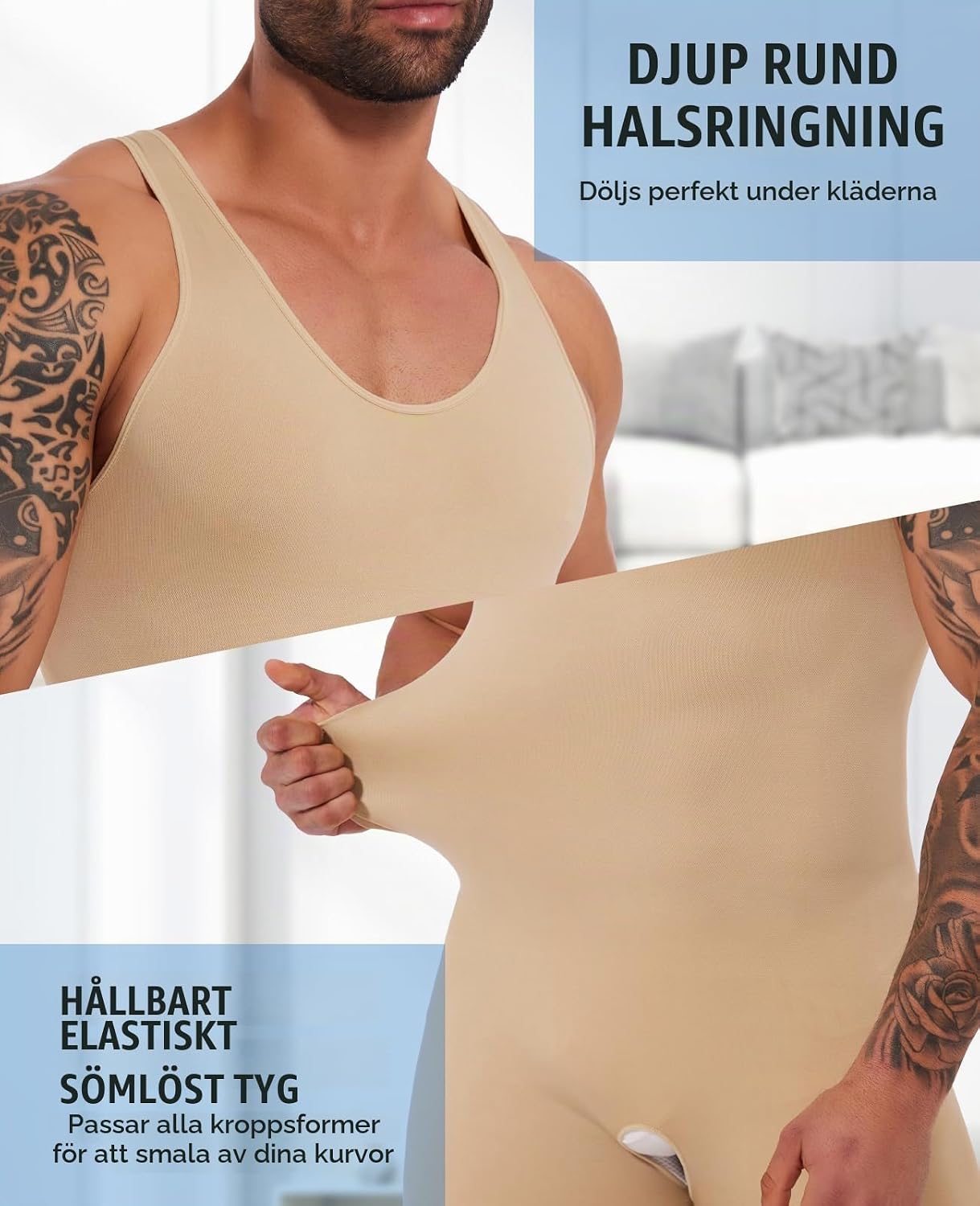 Detalle de SLIMBELLE sömlös shapingbody för män – lätt formning av mage och midja