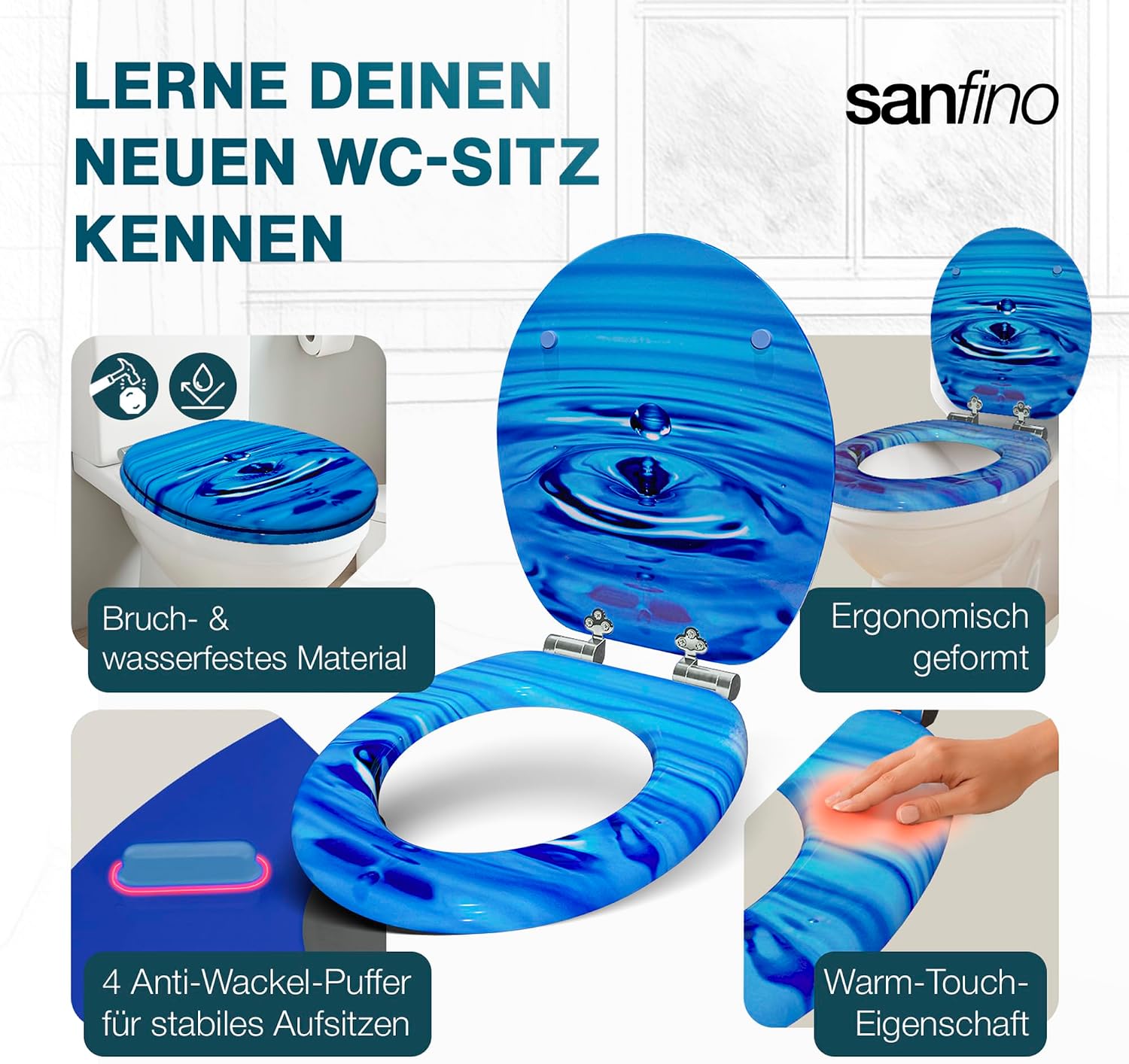 Detalle 2 de SANFINO Premium WC-Sitz mit Absenkautomatik – Holzdeckel, bunte Motive und hoher Sitzkomfort