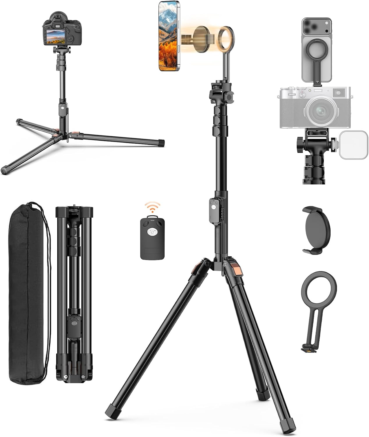 Detalle de XXZU 74" Magnetic Phone Tripod with Magnetic Clip for MagSafe
