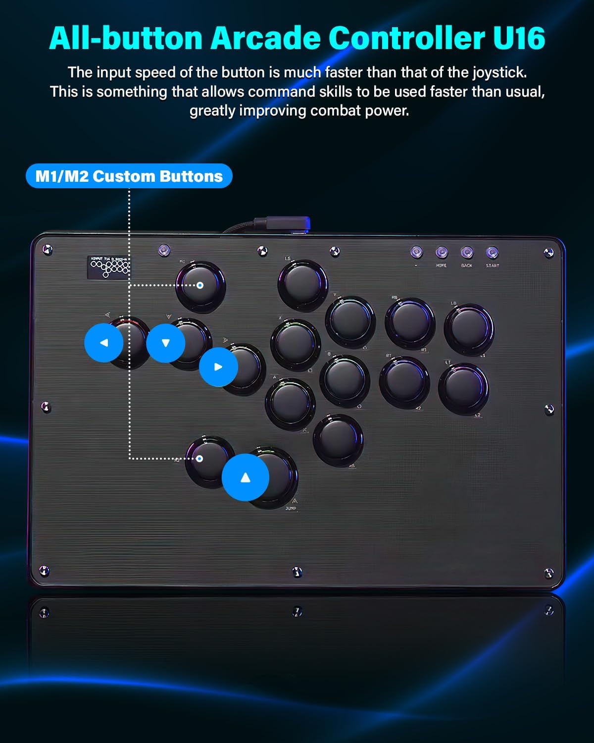 Detalle de Sehawei Arcade Stick U16 all-button fight stick with custom RGB, turbo & hot-swap for PC, PS3/PS4, Switch and more