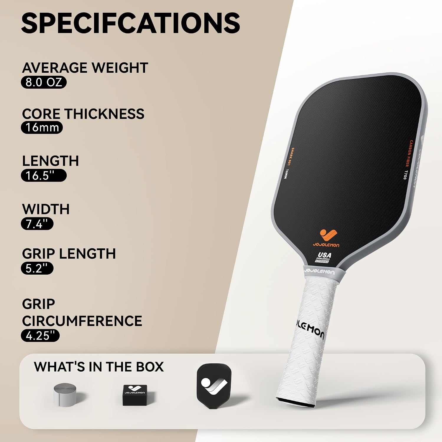 Thumbnail 6 de JOJOLEMON Pickleball Paddle, Carbon Fibre