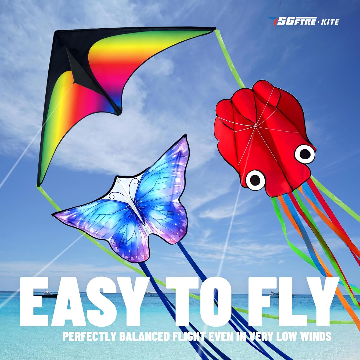 Detalle 2 de SGftre 3-Piece Butterfly, Delta & Octopus Kite Set for Kids and Adults (3 kites)