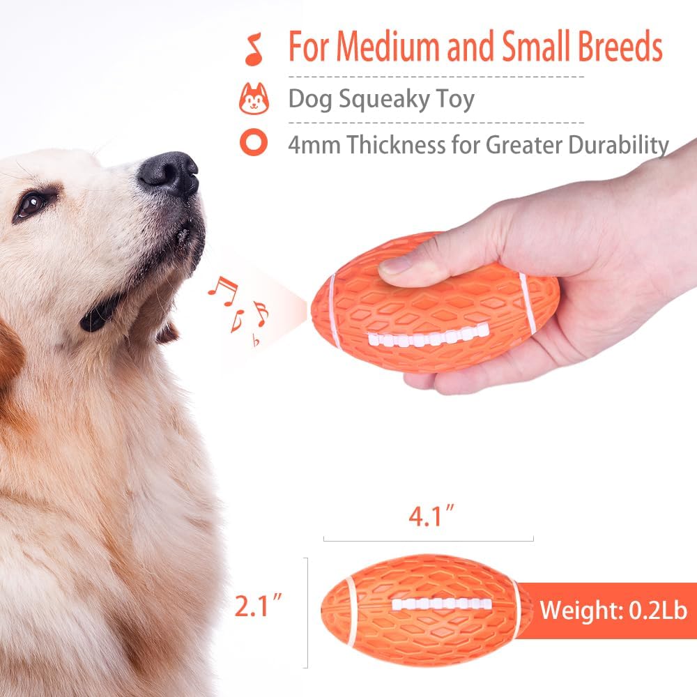 Detalle de AUSCAT 2PCS Dog Rugby Ball – Squeaky Natural Rubber Toy for Small to Medium Dogs