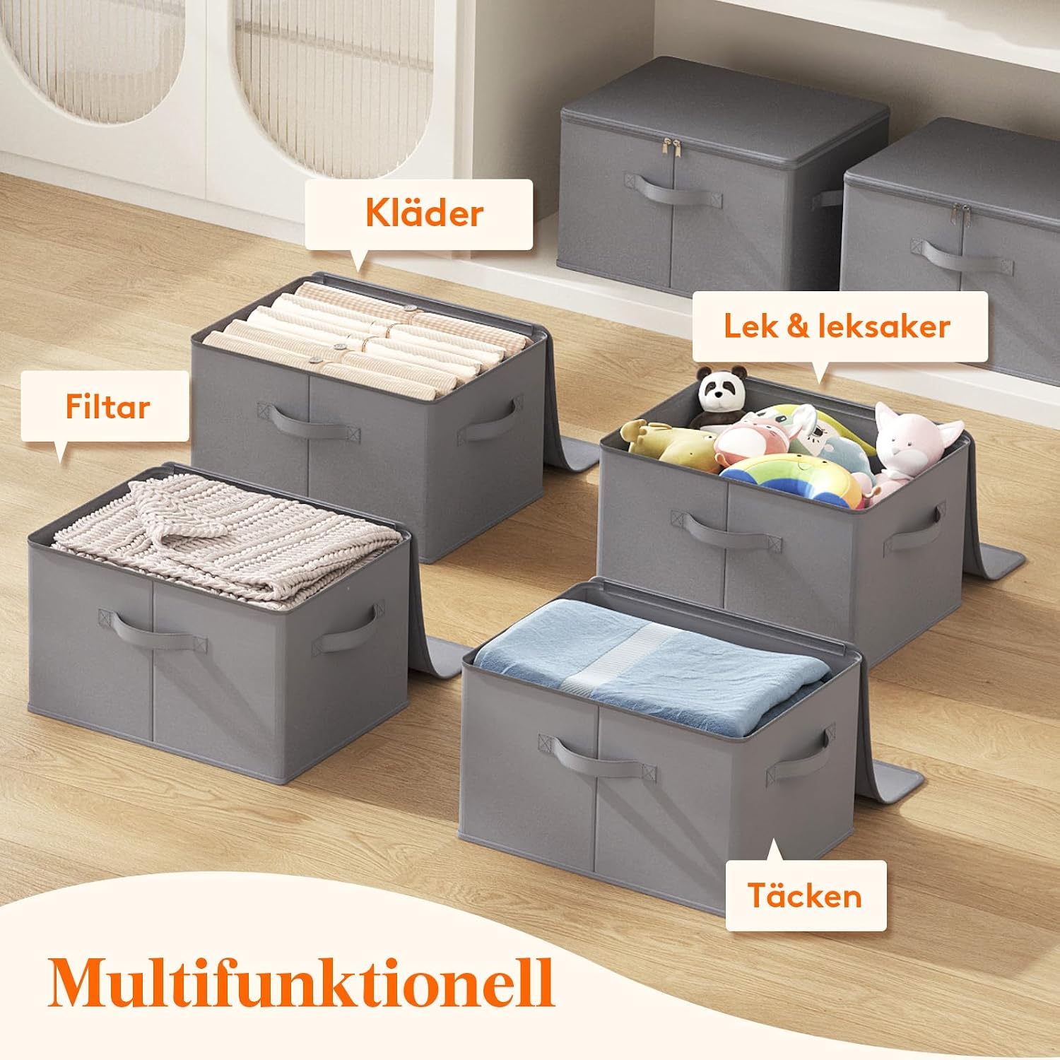 Thumbnail 6 de Lifewit 24300 förvaringslådor med lock, 30 l, vikbara, grå, 4-pack
