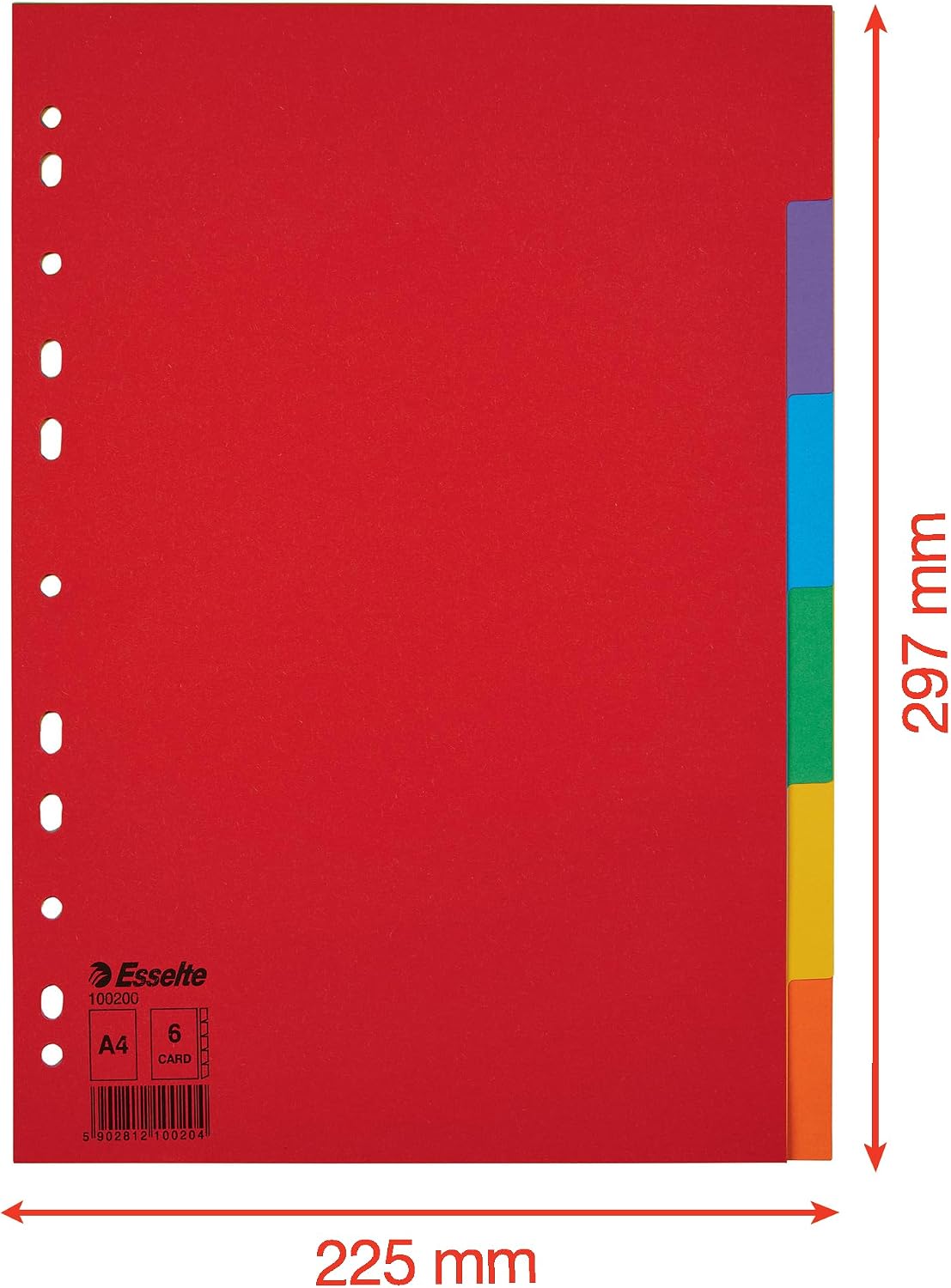 Detalle de Esselte: 20 jeux d'intercalaires A4 à 6 onglets, carton résistant et recyclé (Rouge/Multicolore) – 100200