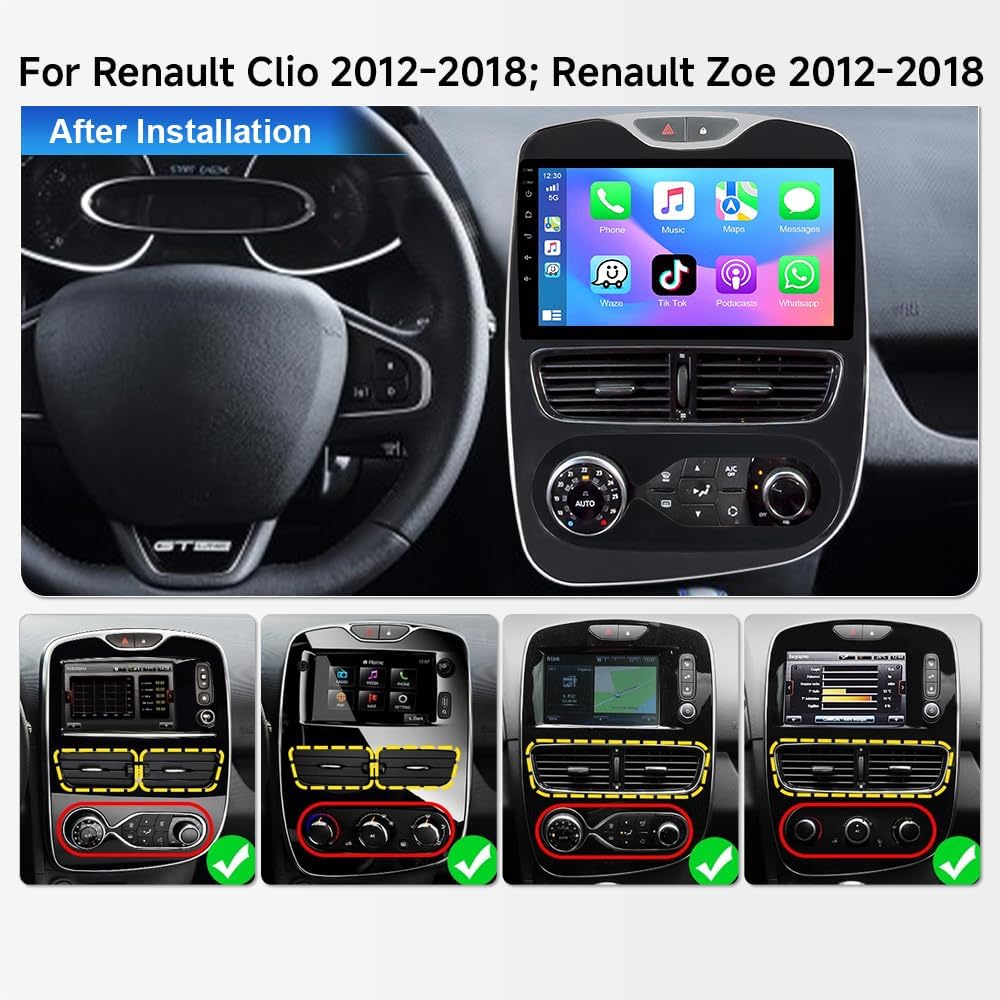 Detalle 2 de ACAVICA 10.1" Android 15 Car Stereo for Renault Clio IV & Zoe (2012–2018) with Wireless CarPlay/Android Auto