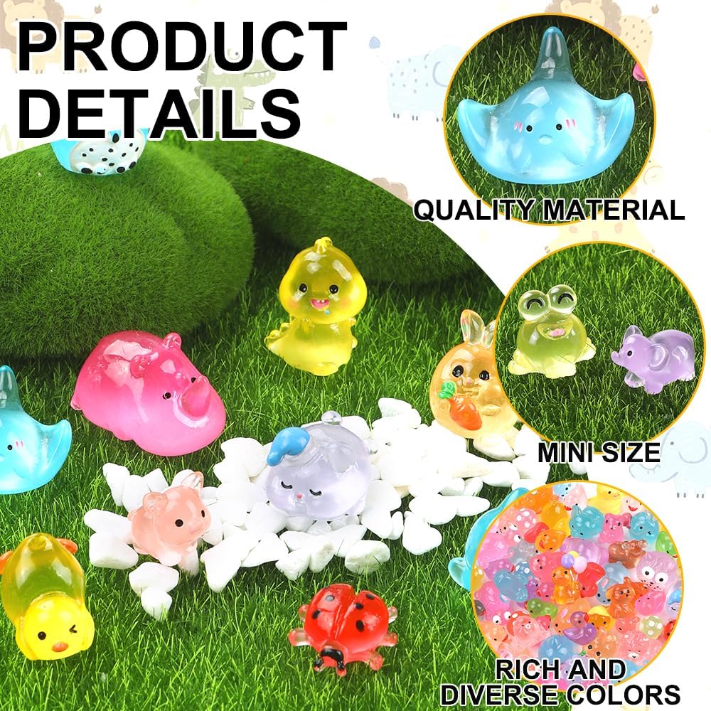 Detalle de DIYDEC 206pcs Mini Luminous Resin Animals: Glow-in-the-Dark Miniatures for DIY Decor and Party Favors