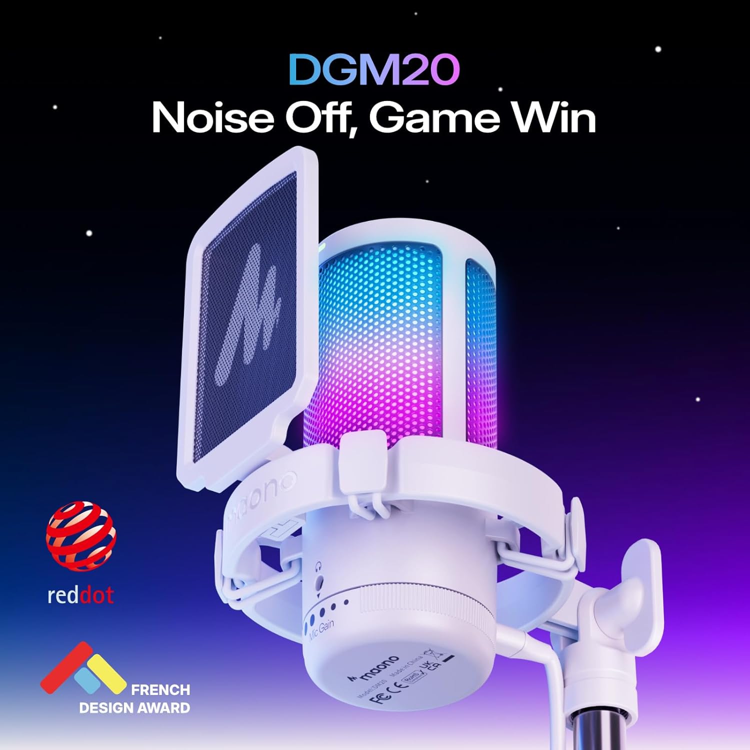 Detalle de MAONO DGM20S Gaming-USB-Mikrofon mit RGB, Noise-Reduction und Stummschaltung