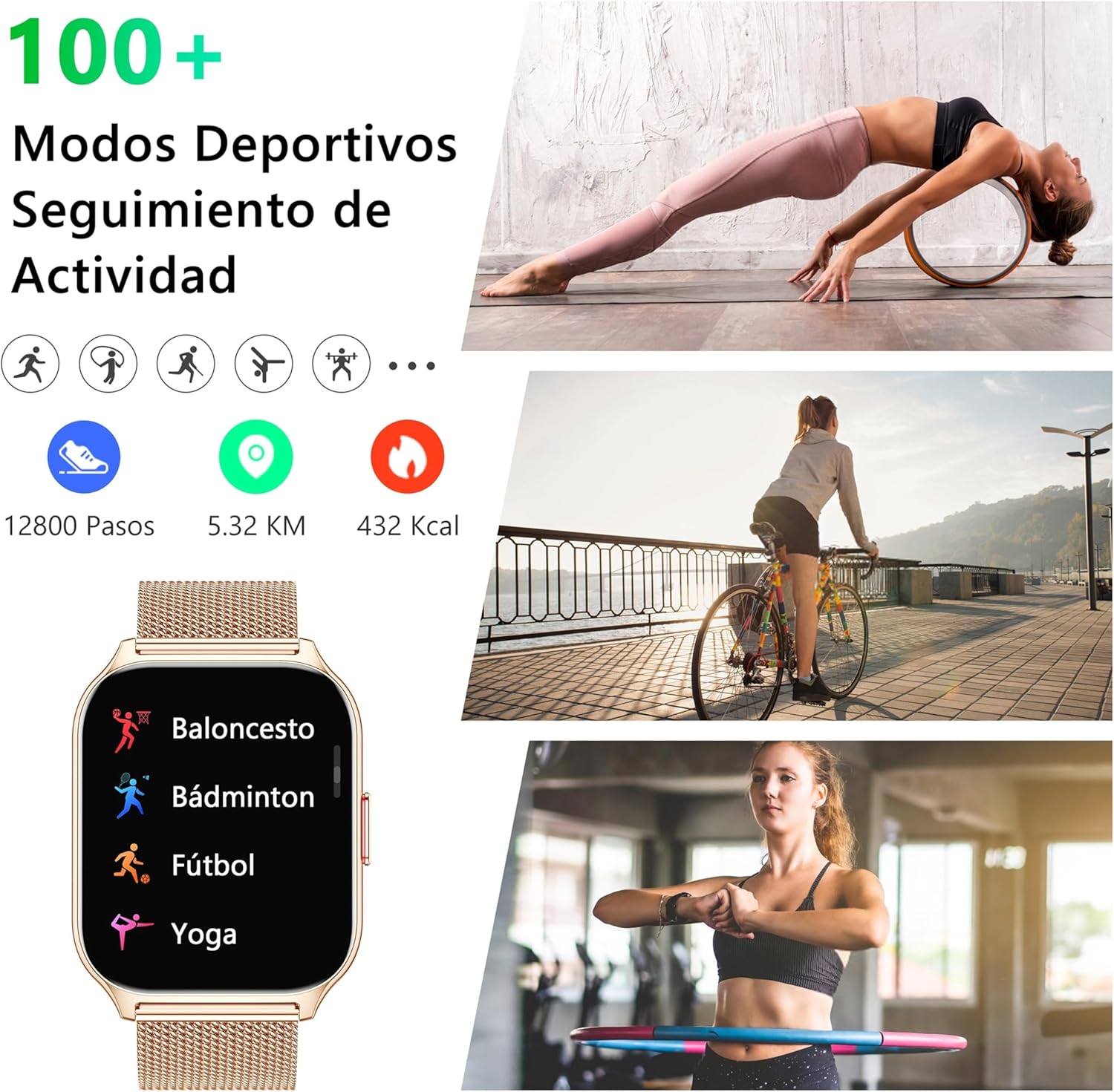 Detalle 2 de ZOSKVEE Reloj Inteligente Mujer 🚶♀️, Bluetooth, Salud y Deportes