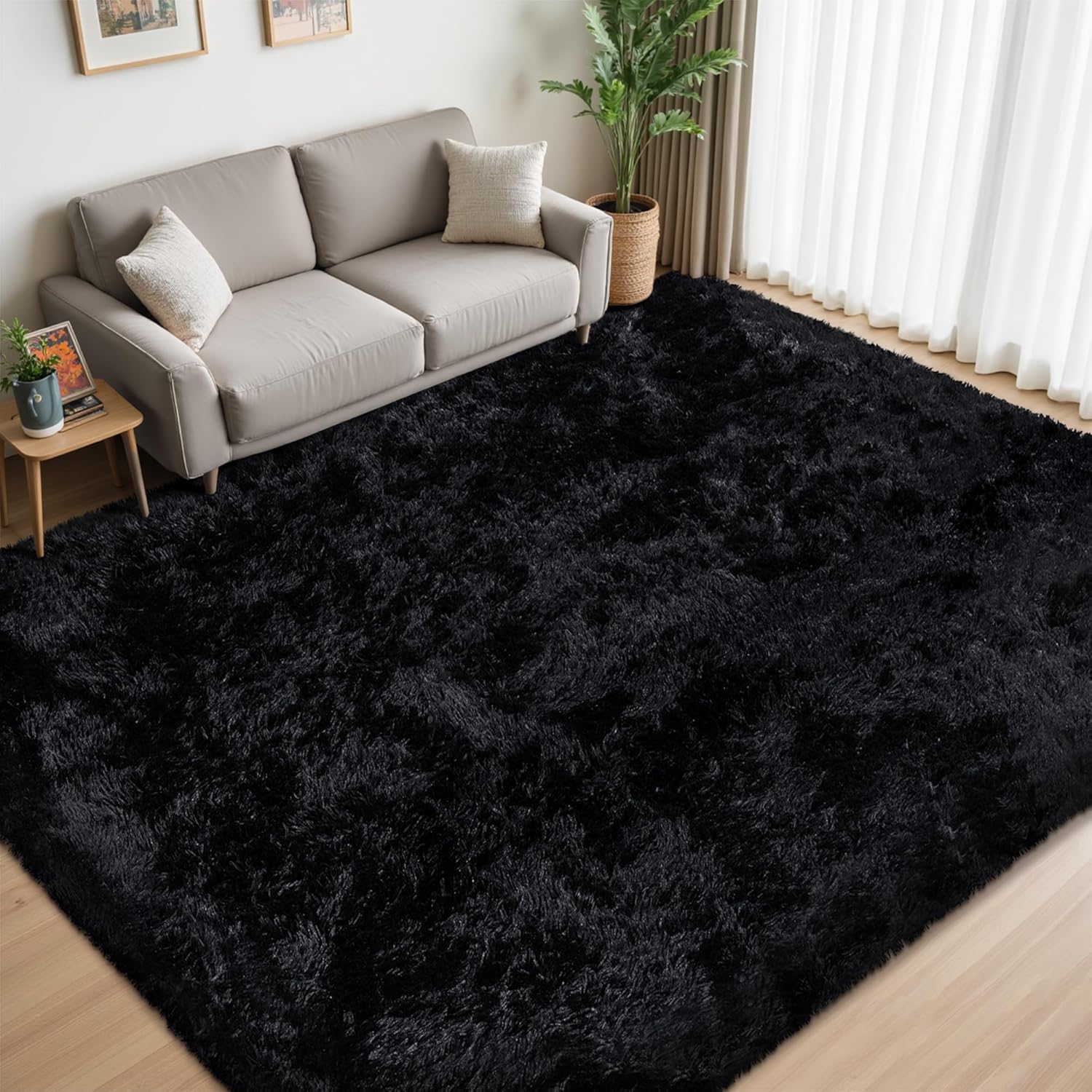 Thumbnail 1 de 8x10 Ultra Soft Fluffy Shag Black Rug