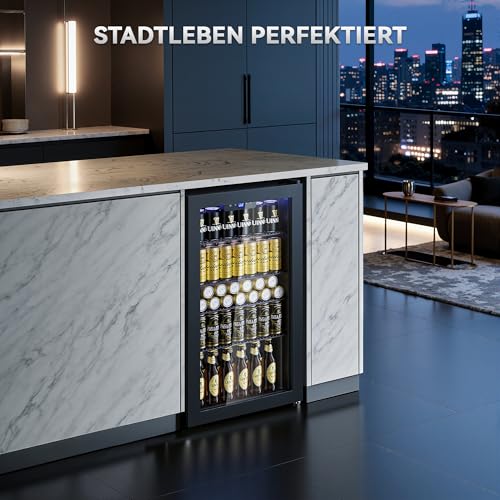 Detalle de TRIUMPHKEY 86L Getränkekühlschrank – frostfrei, 4 Ablagen, 130 Dosen, Glasfront