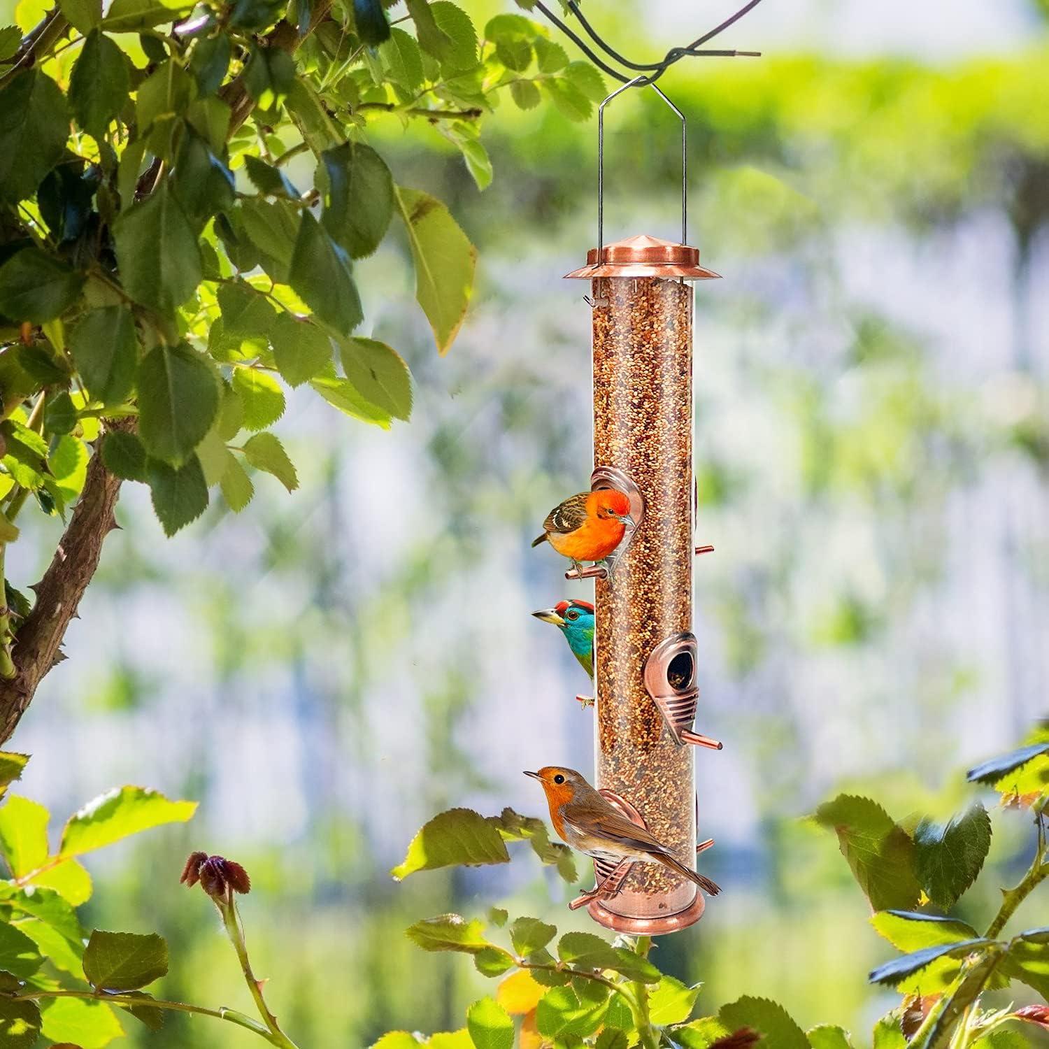 Thumbnail 5 de Urban Deco Antique Copper 6-Port Metal Tube Hanging Bird Feeder