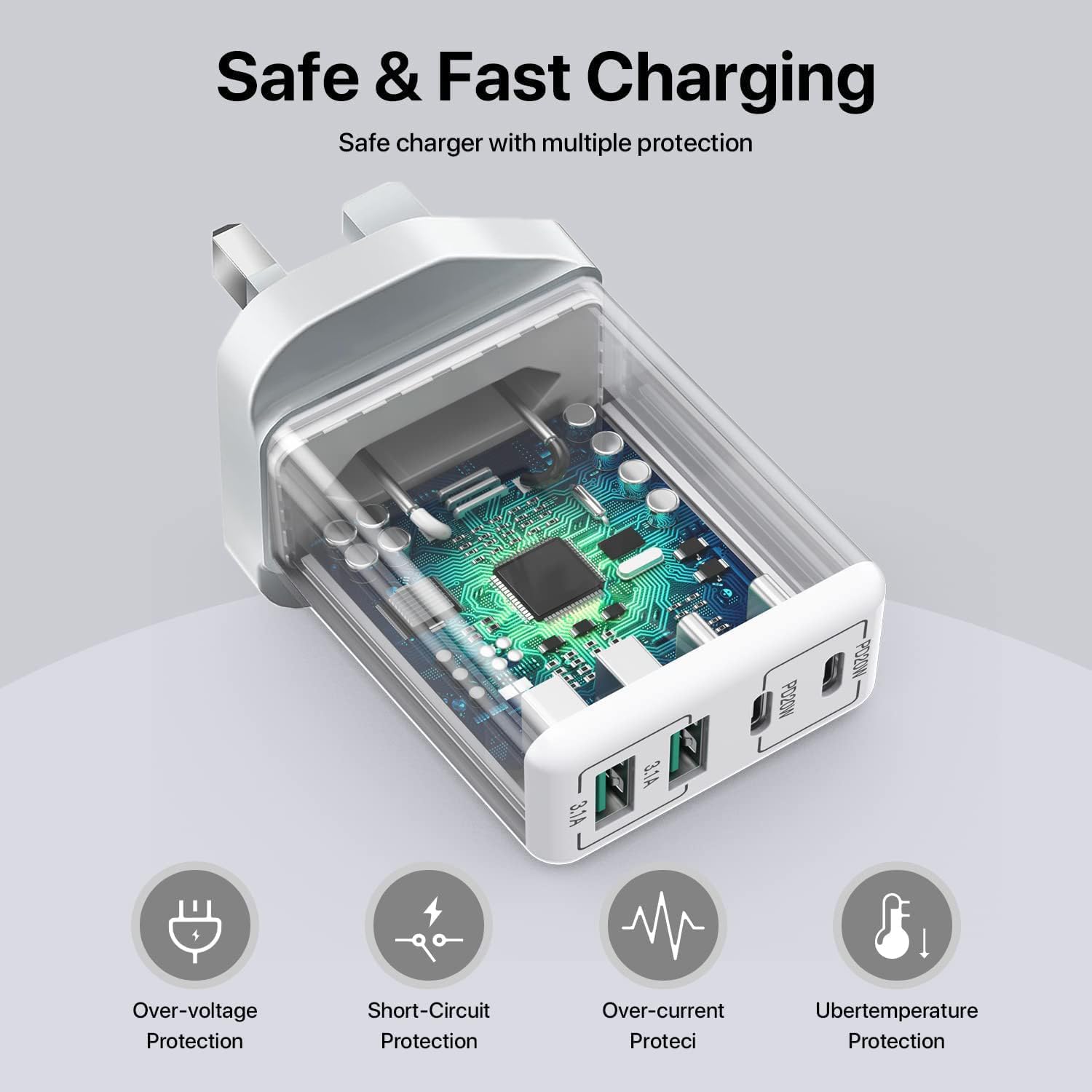 Thumbnail 4 de [2Pack] 40W 4-Port USB C & USB Wall Charger (Dual PD20W + Dual USB-A) for iPhone, Samsung & iPad