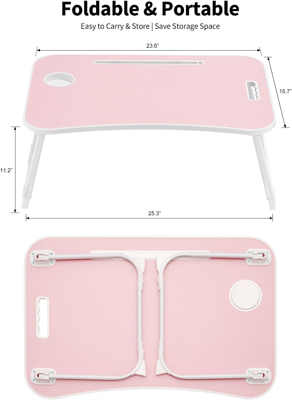 Thumbnail 4 de Ruxury RL2 Folding Lap Desk, Pink Wood Table with Cup Holder and Device Slot