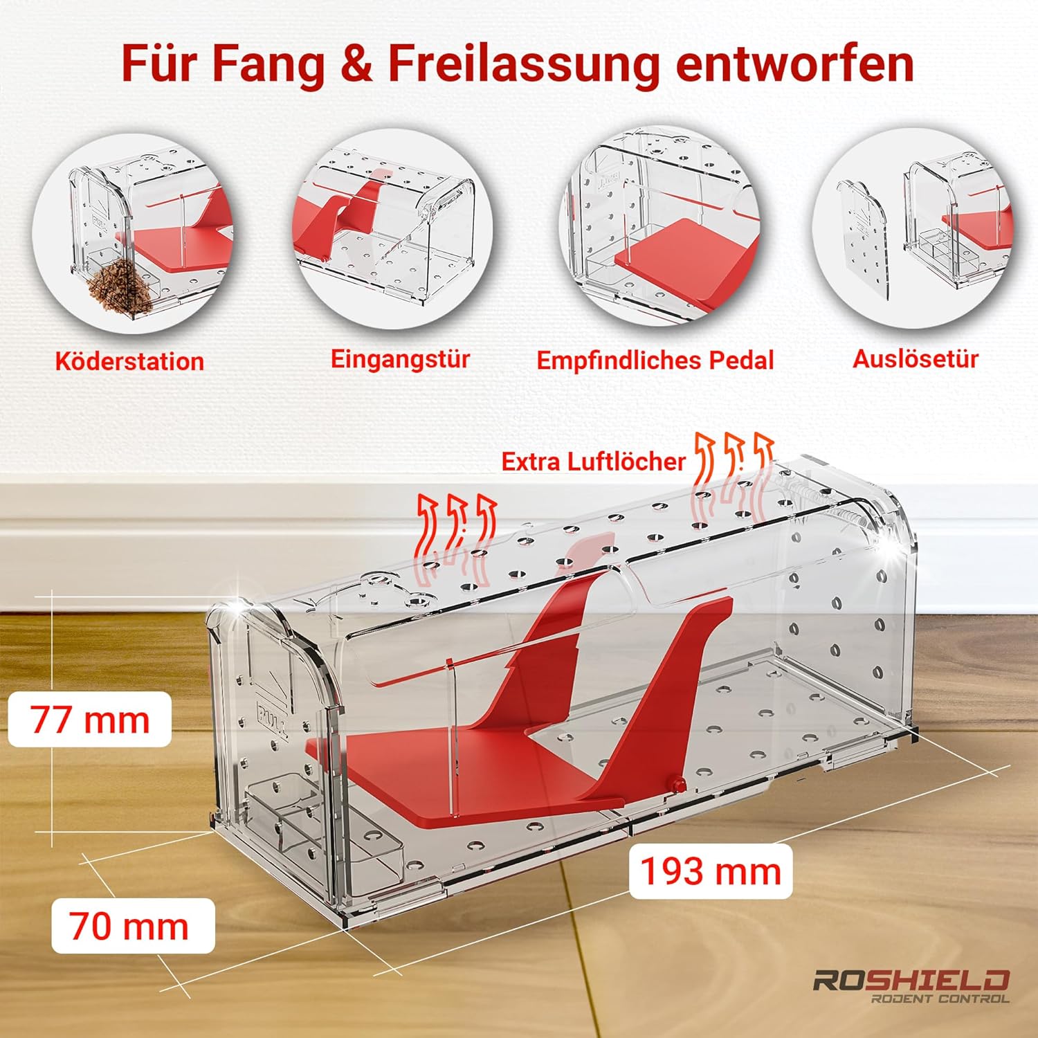 Detalle de Roshield 2 x Mausefalle Lebend – Humane, wiederverwendbare Fallen für Innen und Außen