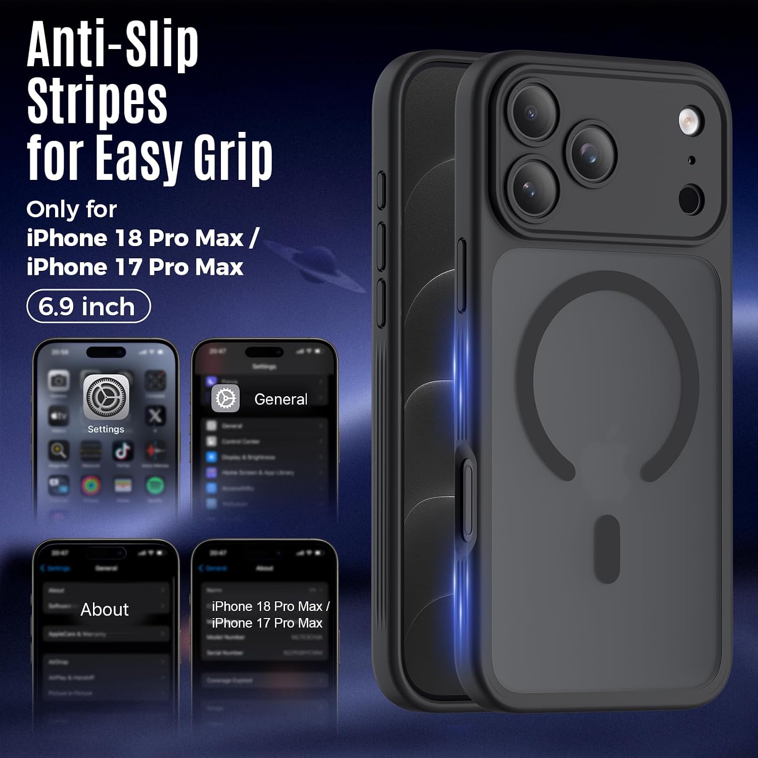 Thumbnail 5 de Symcele Case for iPhone 17 Pro Max with MagSafe — 15 ft Drop Protection, Camera Cover, Matte Translucent Black