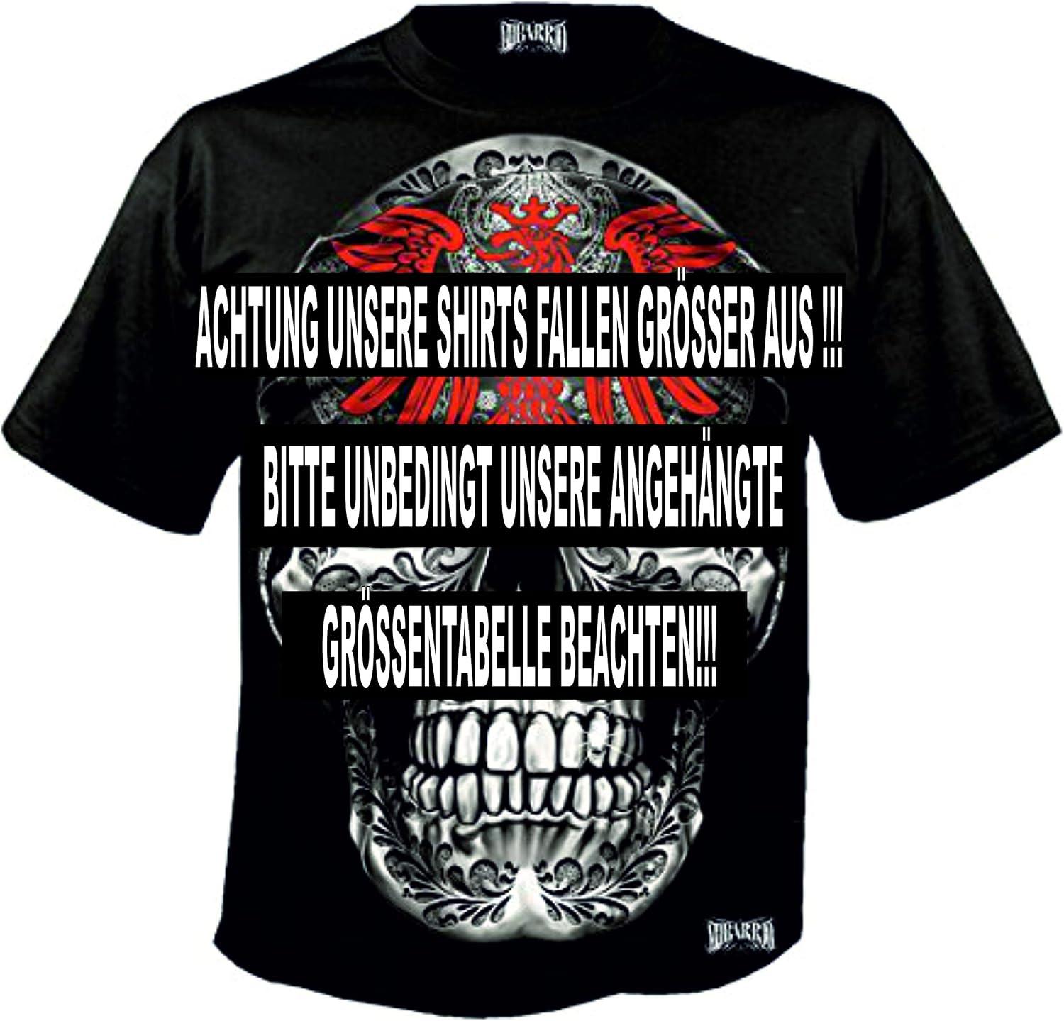 Detalle 1 de Mi Barrio Art Big Skull Frankfurt T-Shirt schwarz (100% Baumwolle) – Größen S bis 3XL