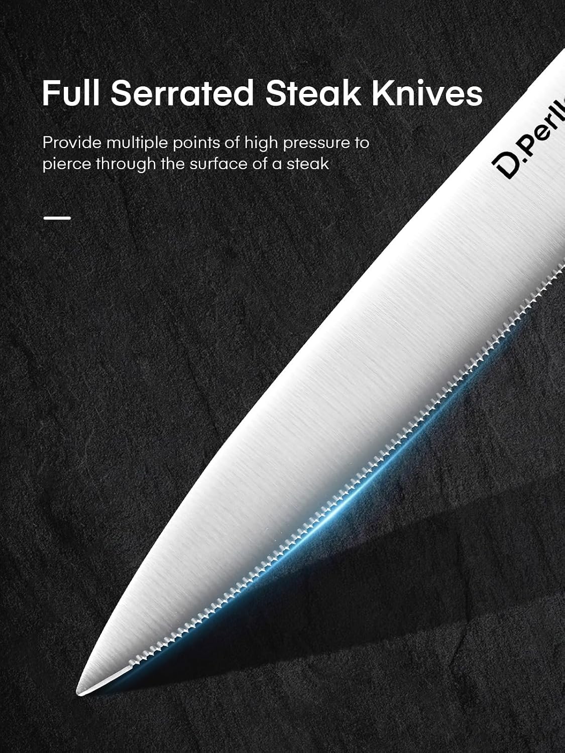 Detalle 2 de D.Perlla K3-9 Steak Knife Set of 8 with Micro-Serrated Blades and Clear Stand