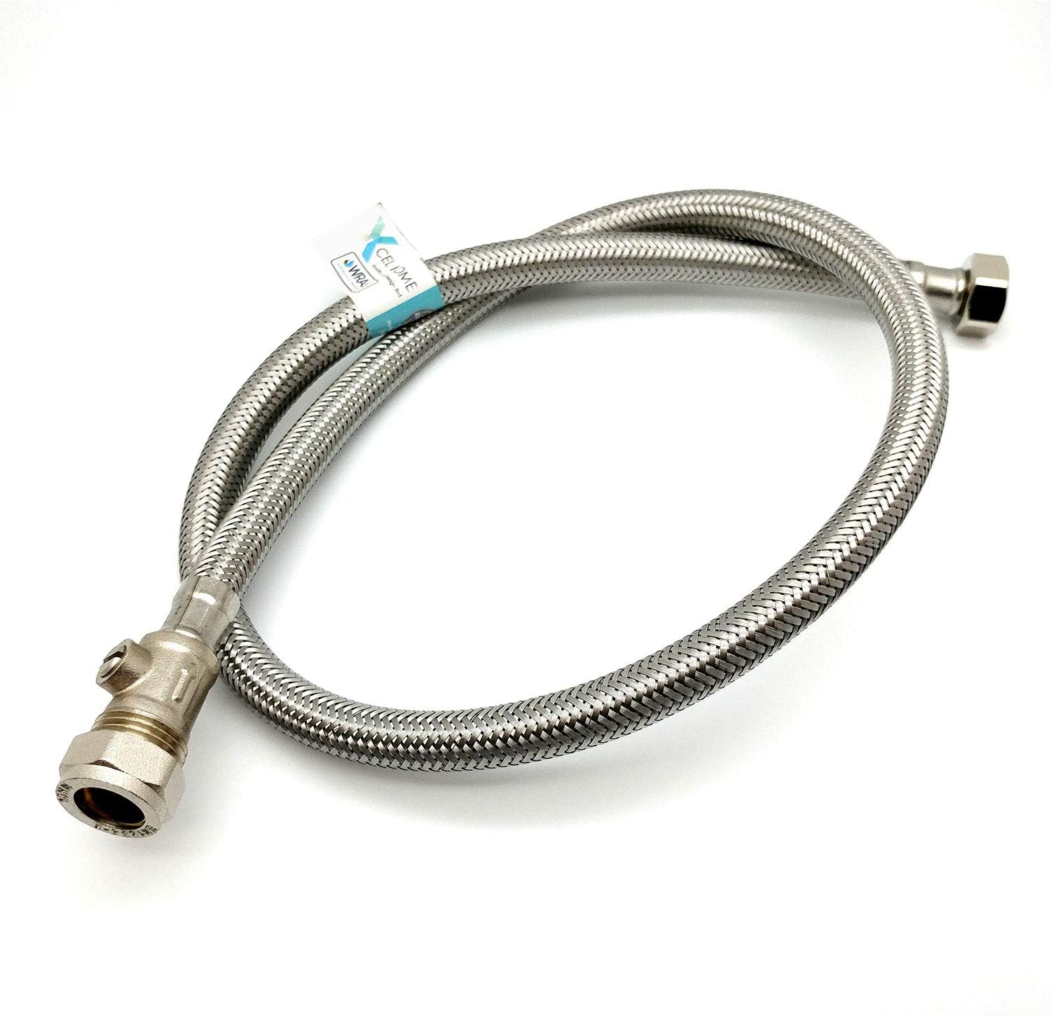 Thumbnail 1 de Xcel Home WRAS Approved 900mm Flexible Pipe Connector with Isolation Valve, 15mm Compression, 1/2" BSP, Stainless Steel Braided, 15 Bar, 85°C