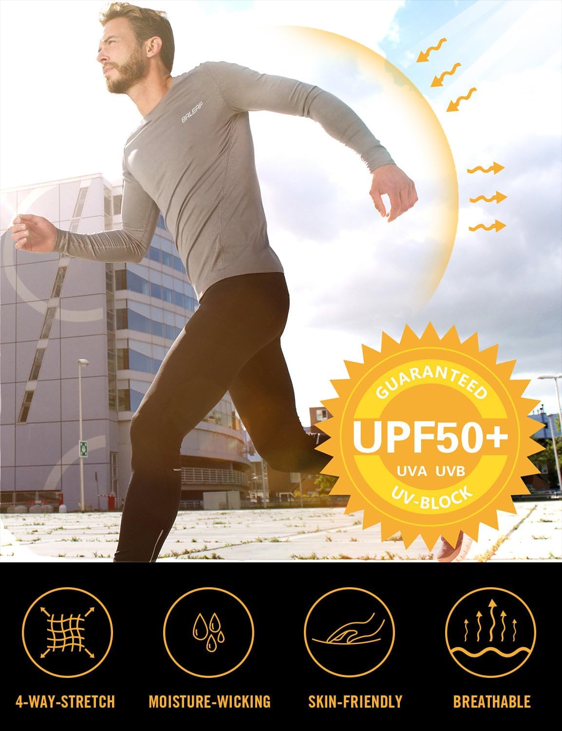 Detalle 2 de Baleaf Men's Sun Protection Shirts UV SPF UPF 50+ Long Sleeve Rash Guard