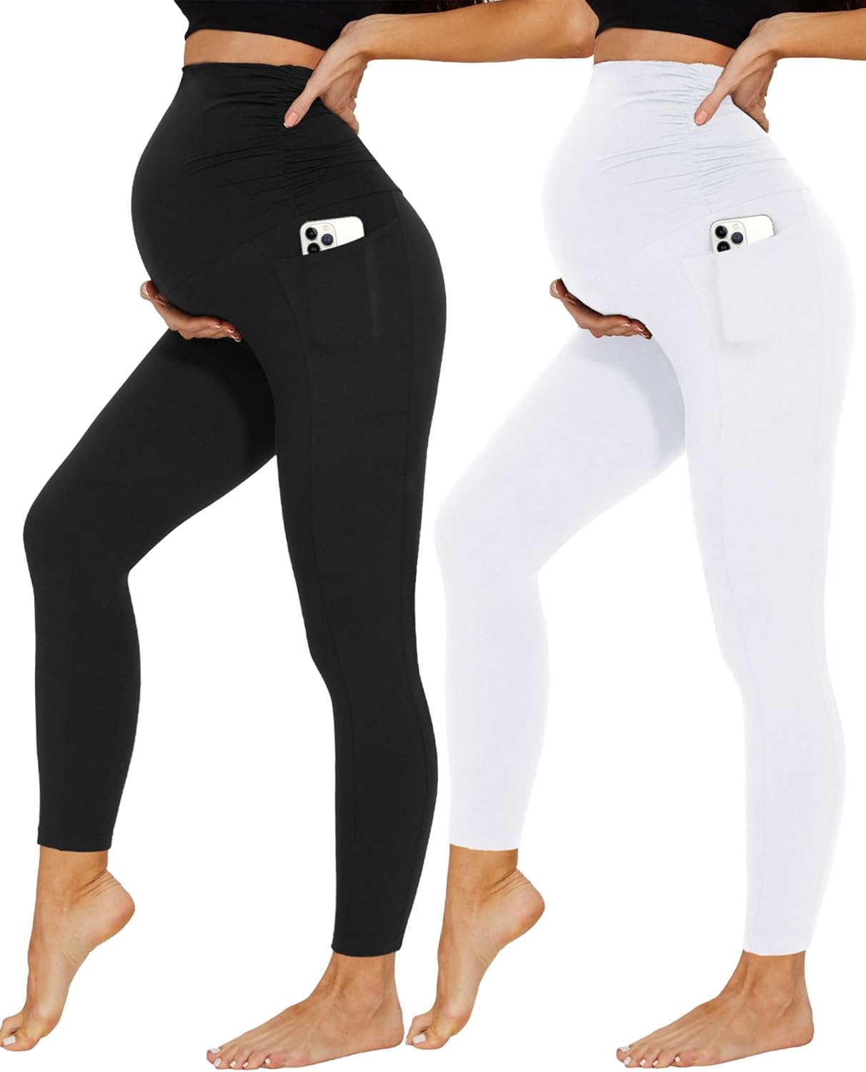 Thumbnail 6 de DDOBB 2-Pack Maternity Leggings Over Bump with Pockets, High-Waist Belly Support (Black)