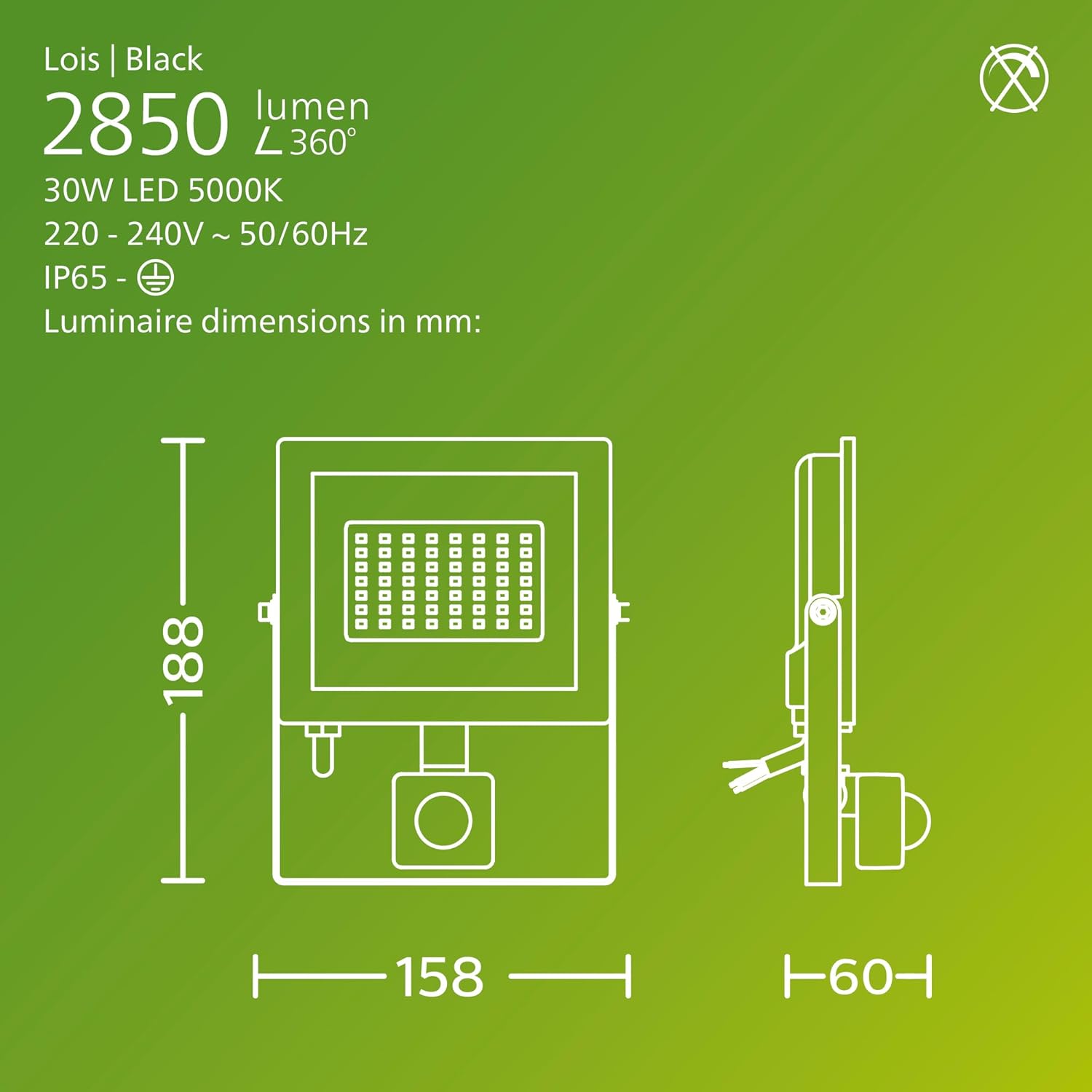 Thumbnail 2 de PHILIPS Lois Outdoor Floodlight with Sensor, 30 W, 5000 K, Black