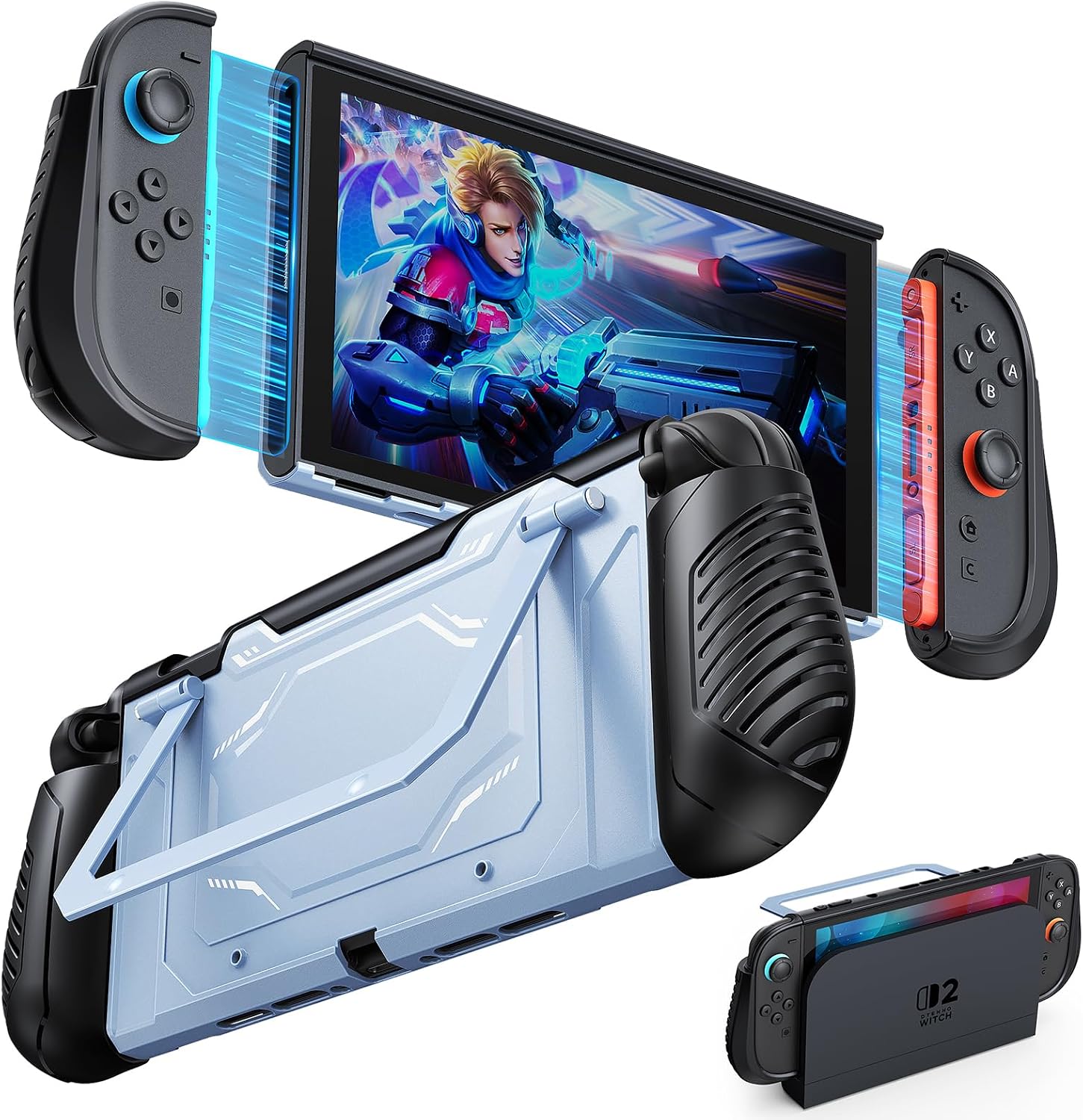 Detalle de FYOUNG Dockable Case for Nintendo Switch 2 (2025): Military-Grade Protection with Removable Joy-Con Covers