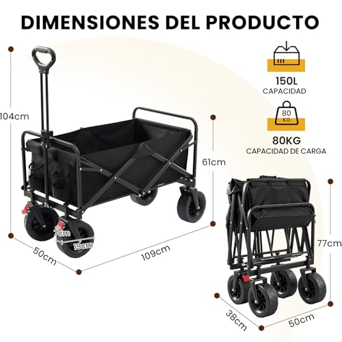 Thumbnail 2 de Palawano Carro Plegable de Transporte 150L: ruedas todo terreno, freno y asa ajustable