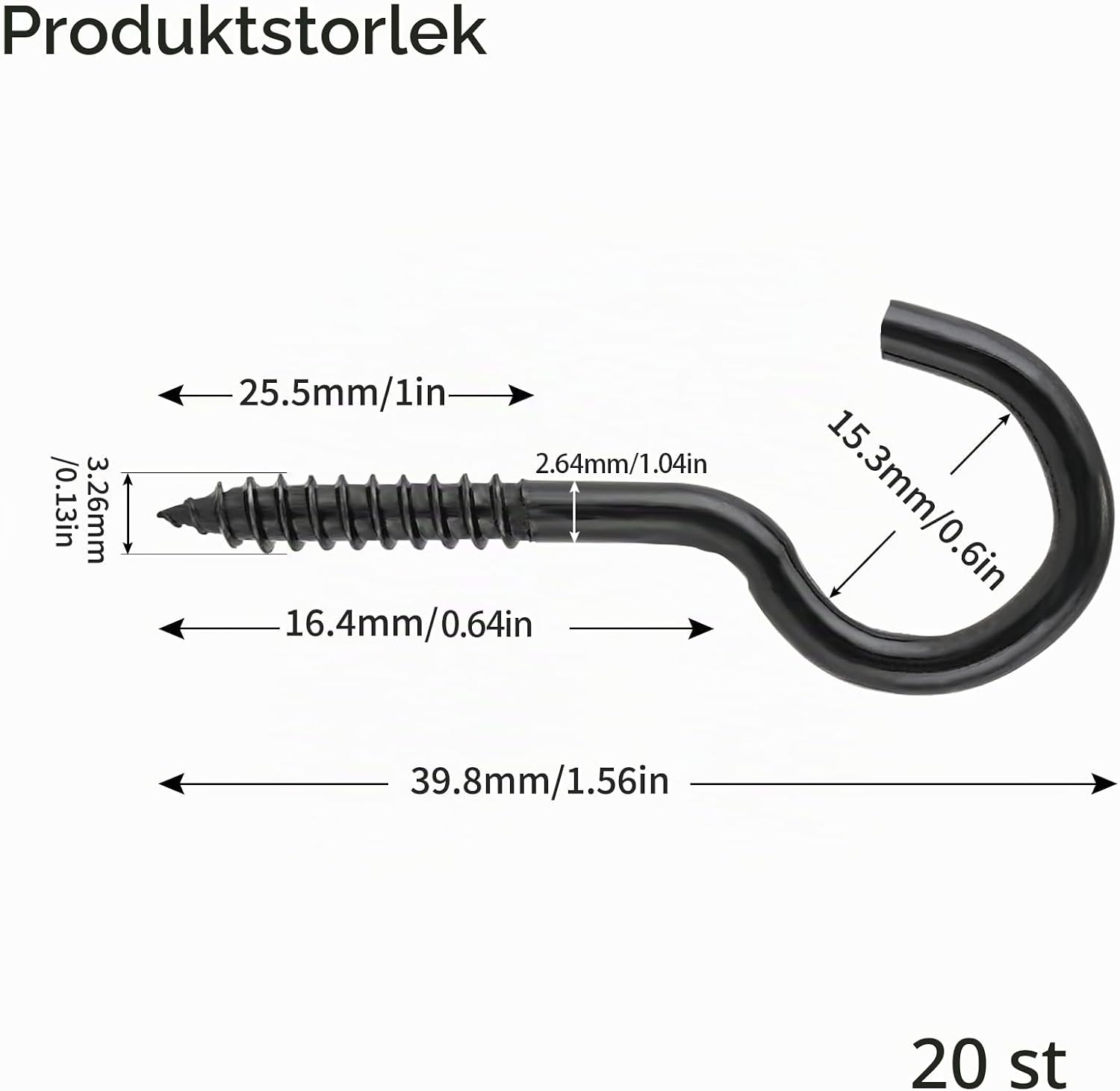 Detalle 2 de Behiruch skruvkrokar, 20-pack i svartlackerat kolstål, 40 × 17 × 3 mm