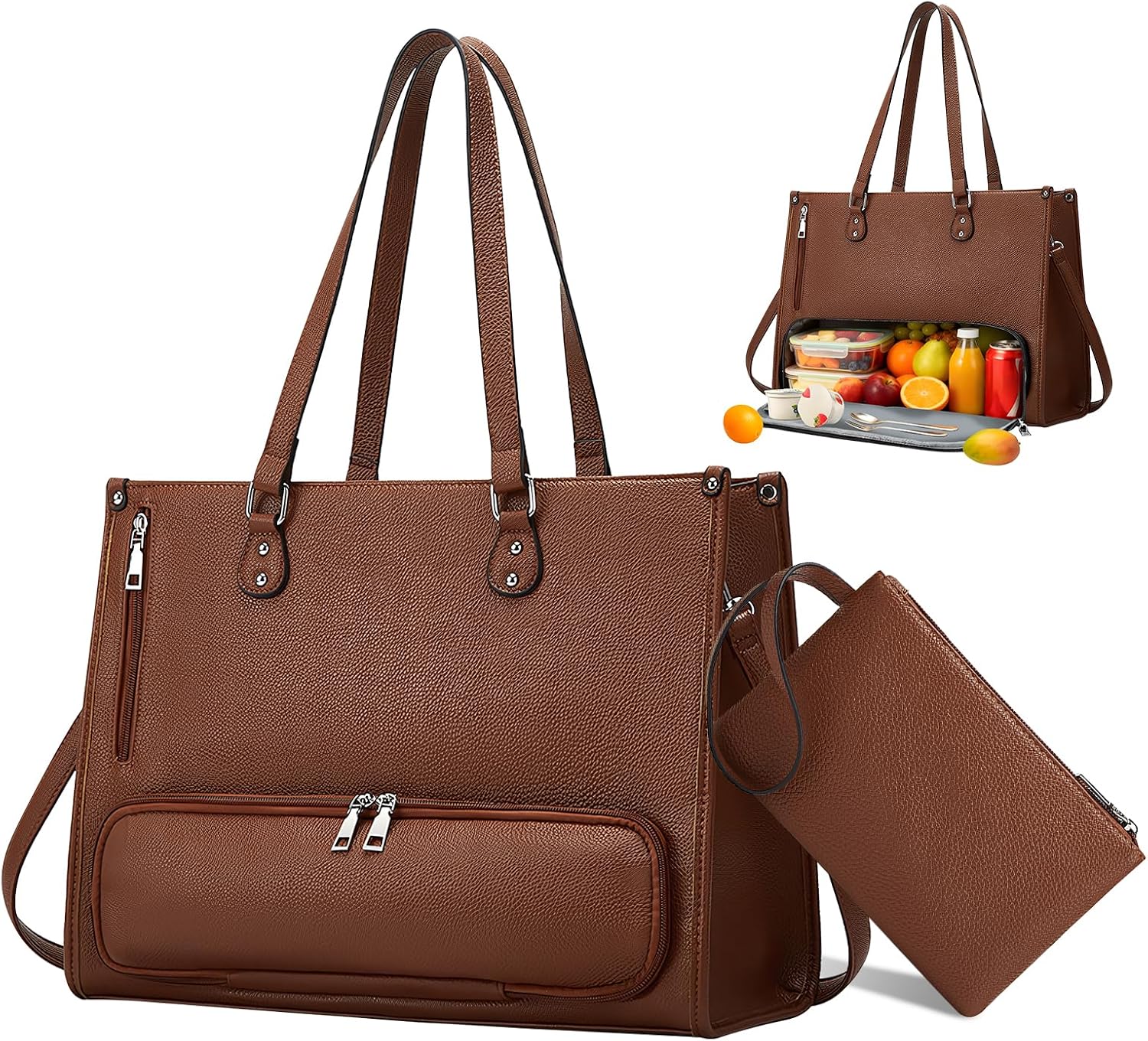 Thumbnail 6 de hzuisst Arbeitstasche Damen – 15,6 Zoll Laptop-Tasche mit isoliertem Lunchfach, PU Leder, Große Aktentasche mit Langem Schultergurt