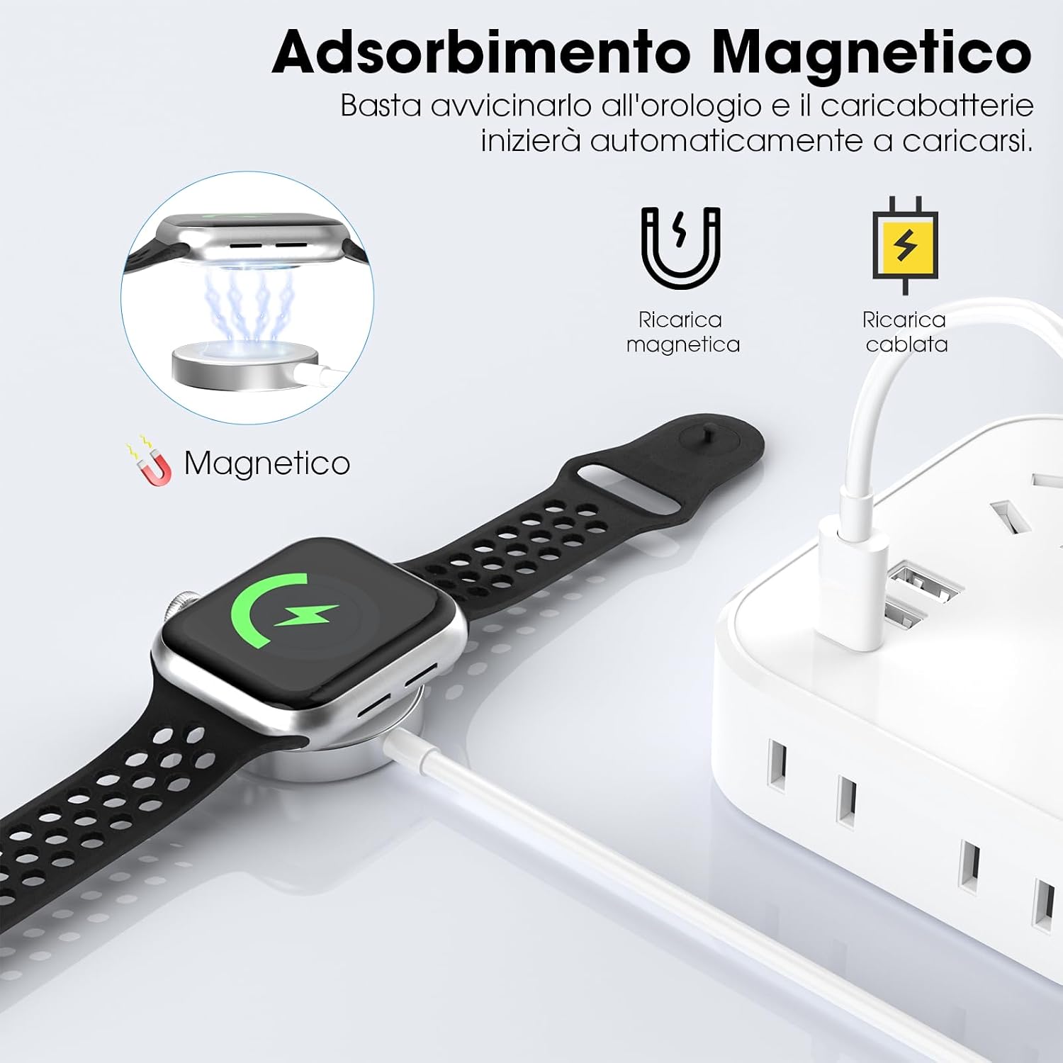 Detalle de Caricatore magnetico USB-C da 1 m per Apple Watch: ricarica rapida, portatile e compatibile con Series 10/9/8/7/6/5/4, Ultra 2 e SE